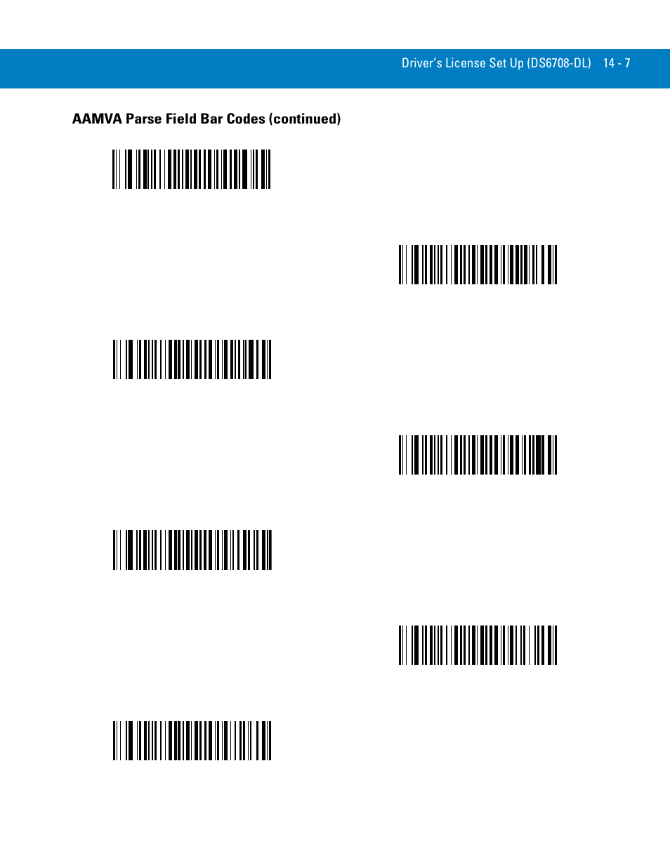 Aamva parse field bar codes (continued), Aamva parse field bar codes (continued) -7 | Symbol Technologies 72E-86039-04 User Manual | Page 243 / 434