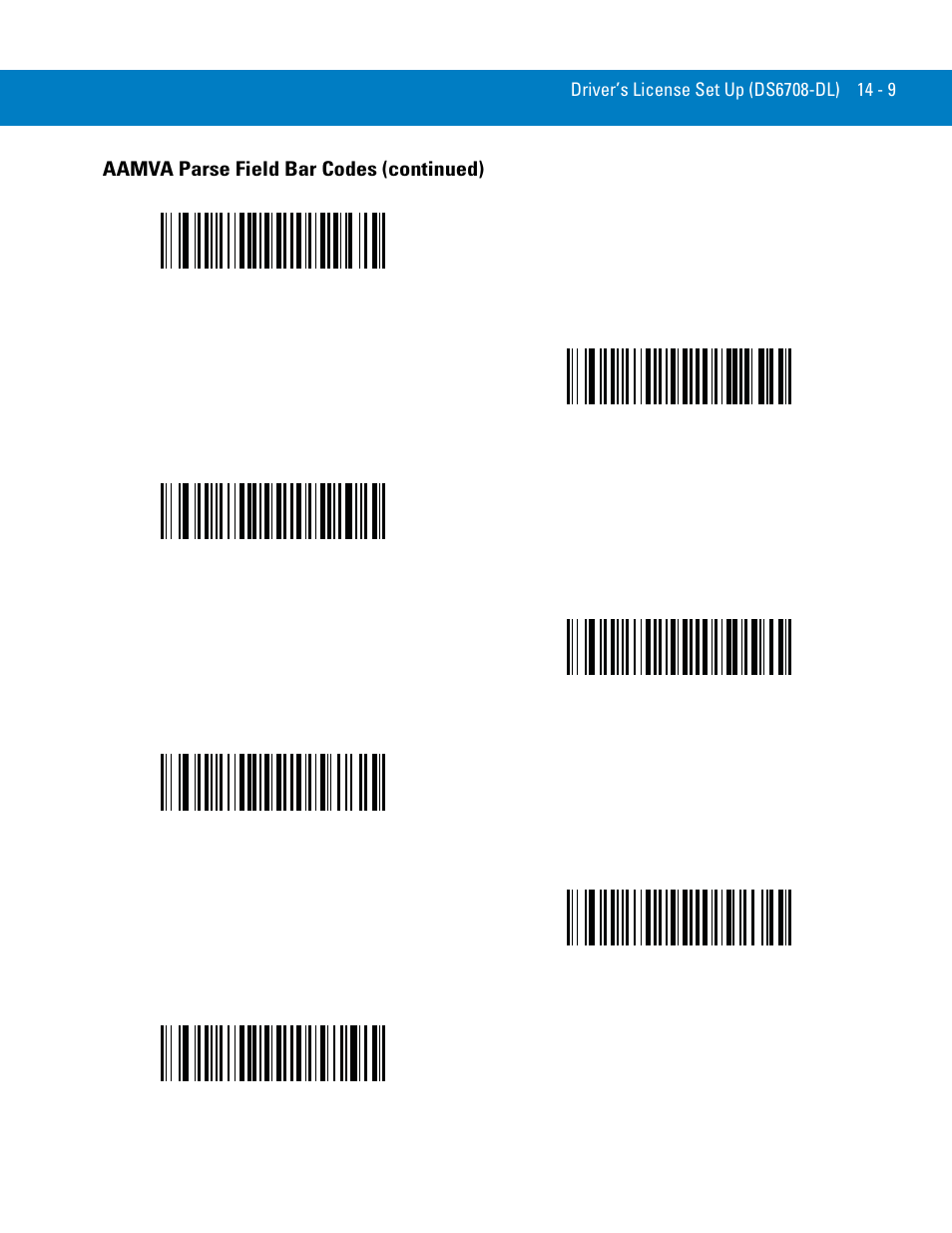 Aamva parse field bar codes (continued) | Symbol Technologies 72E-86039-04 User Manual | Page 245 / 434