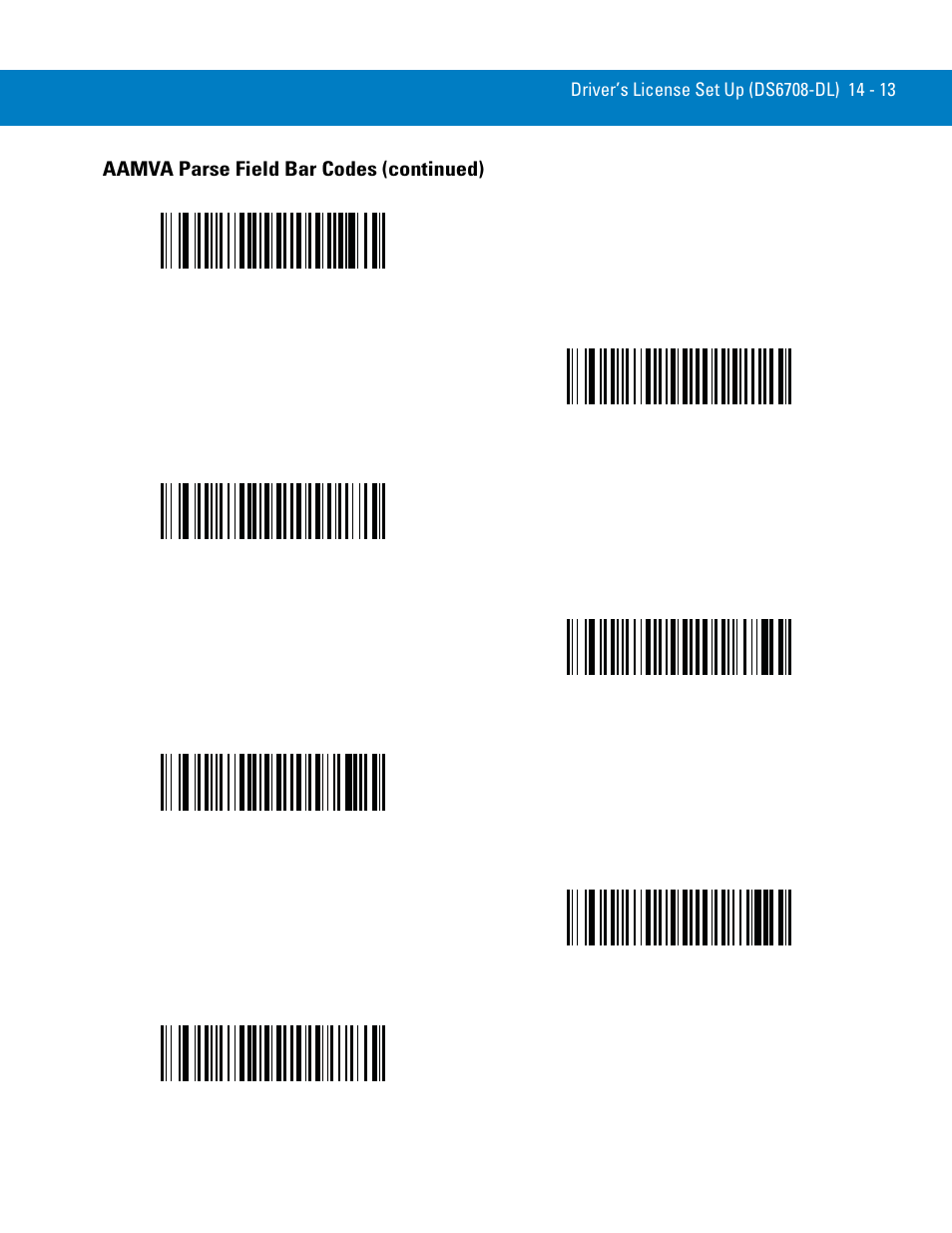 Aamva parse field bar codes (continued) | Symbol Technologies 72E-86039-04 User Manual | Page 249 / 434