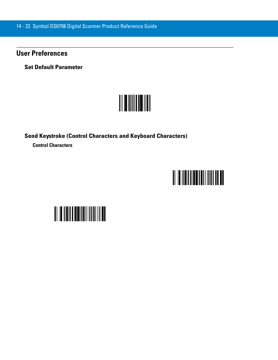 User preferences, Set default parameter, Control characters | User preferences -22 | Symbol Technologies 72E-86039-04 User Manual | Page 258 / 434