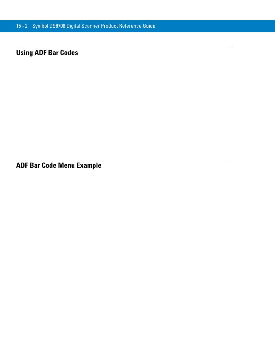 Using adf bar codes, Adf bar code menu example | Symbol Technologies 72E-86039-04 User Manual | Page 278 / 434