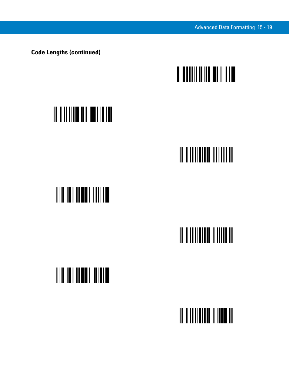 14 characters, 20 characters, Code lengths (continued) | Symbol Technologies 72E-86039-04 User Manual | Page 295 / 434