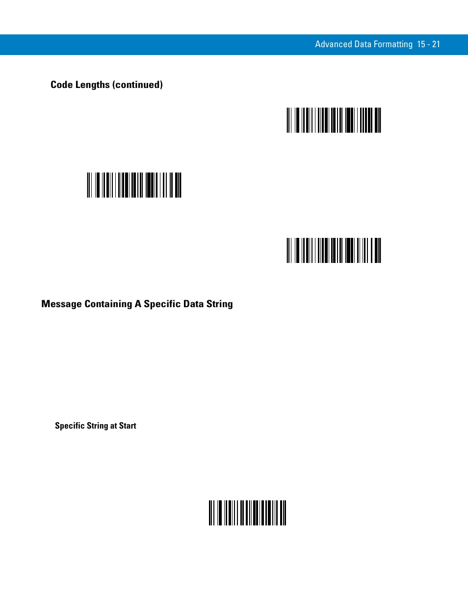 Message containing a specific data string, Specific string at start, Message containing a specific data string -21 | 28 characters, 30 characters, Code lengths (continued) | Symbol Technologies 72E-86039-04 User Manual | Page 297 / 434