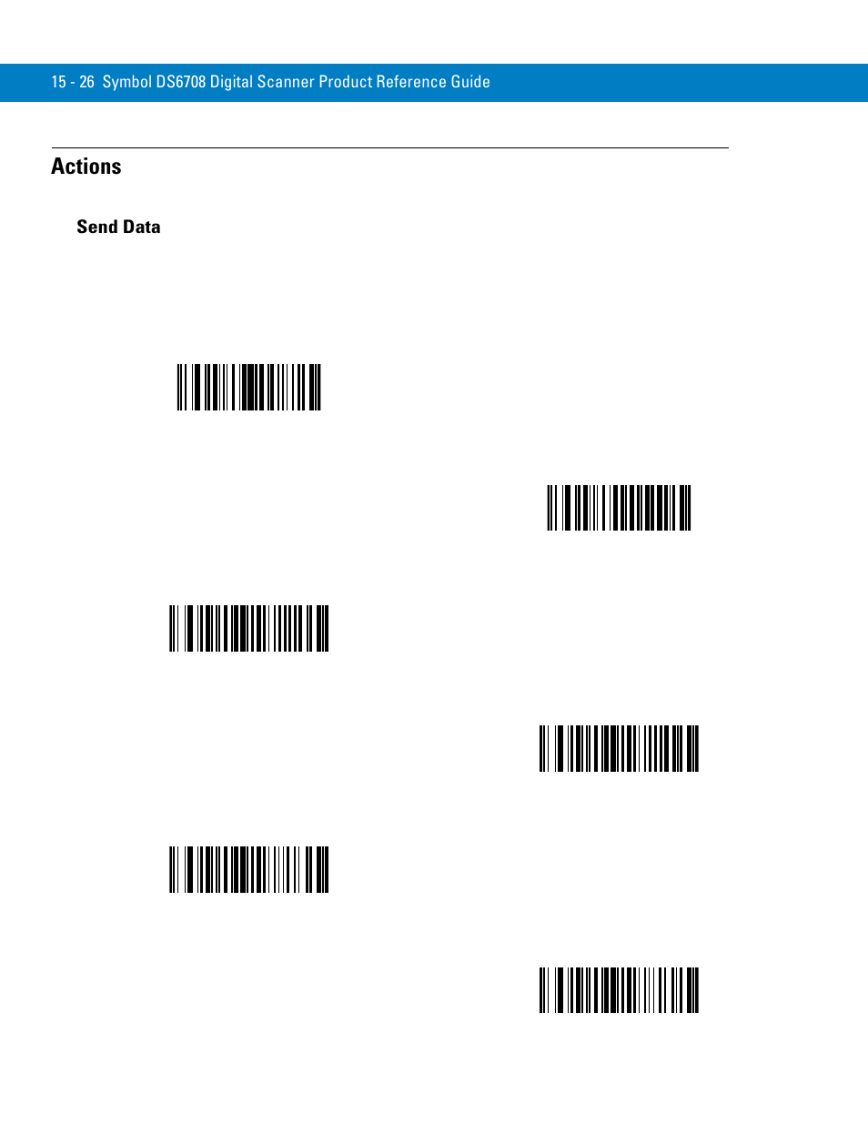 Actions, Send data, Actions -26 | Send data -26, Send data up to character, Send next character, Send all data that remains, Send next 2 characters | Symbol Technologies 72E-86039-04 User Manual | Page 302 / 434
