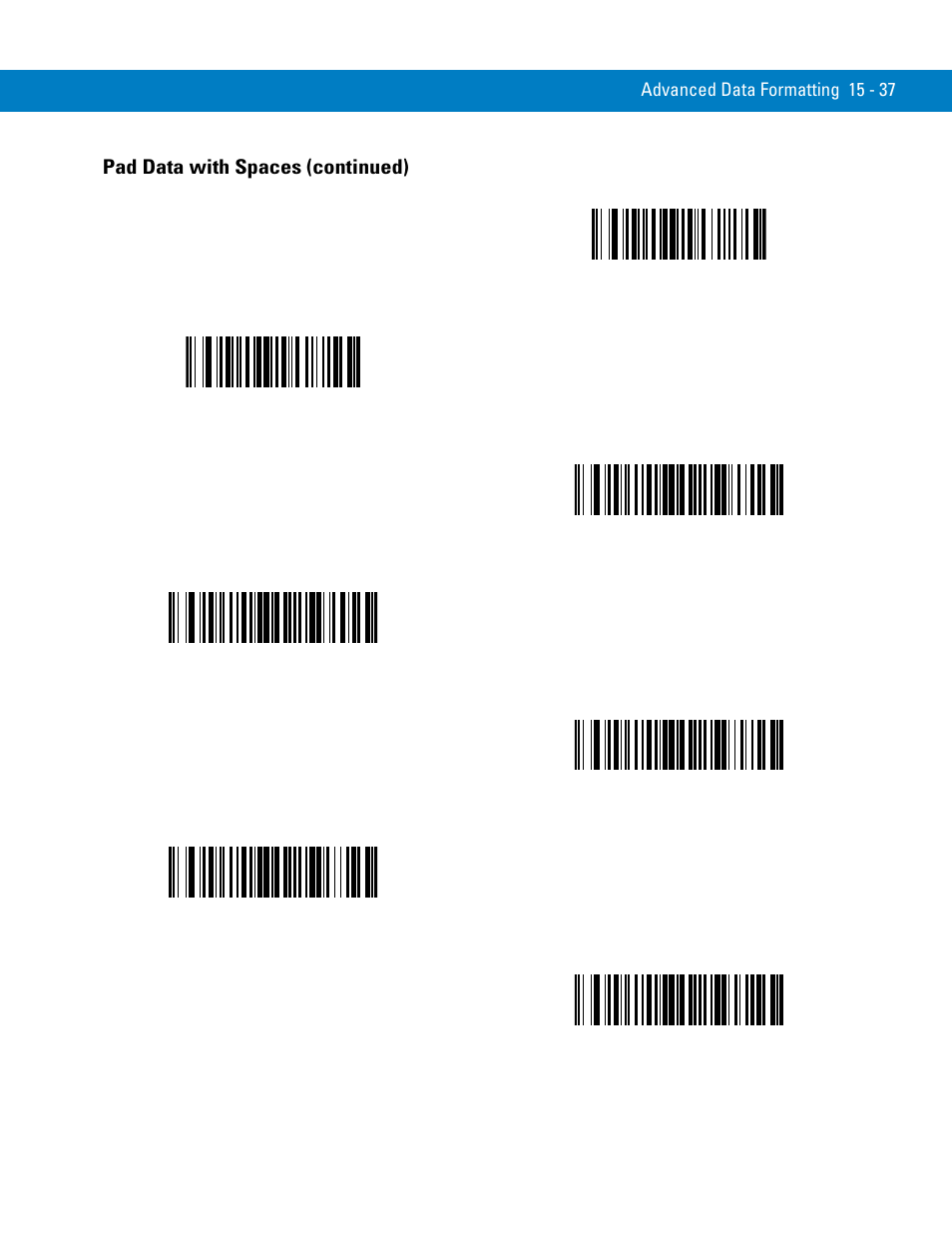 Pad data with spaces (continued) | Symbol Technologies 72E-86039-04 User Manual | Page 313 / 434