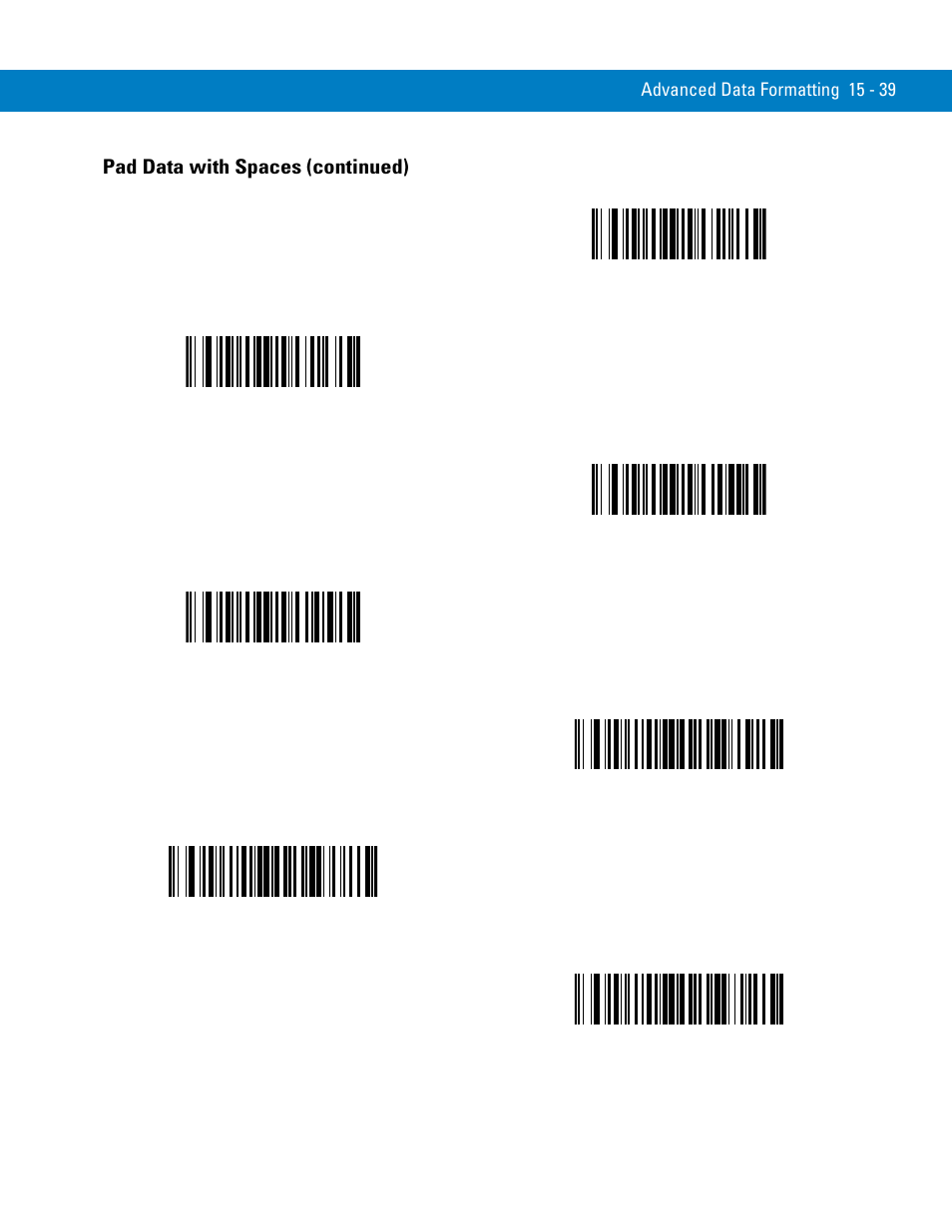 Pad data with spaces (continued) | Symbol Technologies 72E-86039-04 User Manual | Page 315 / 434