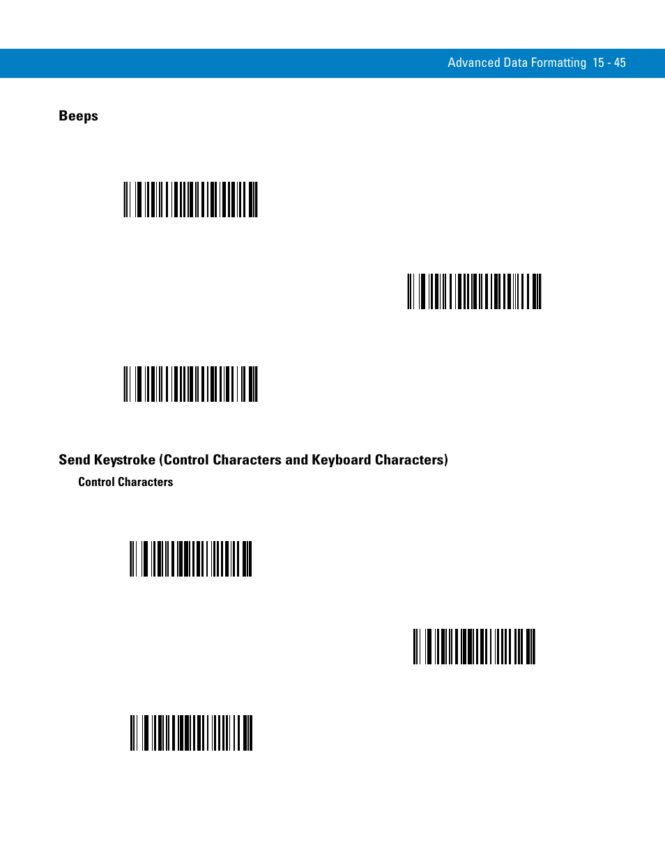 Beeps, Control characters | Symbol Technologies 72E-86039-04 User Manual | Page 321 / 434