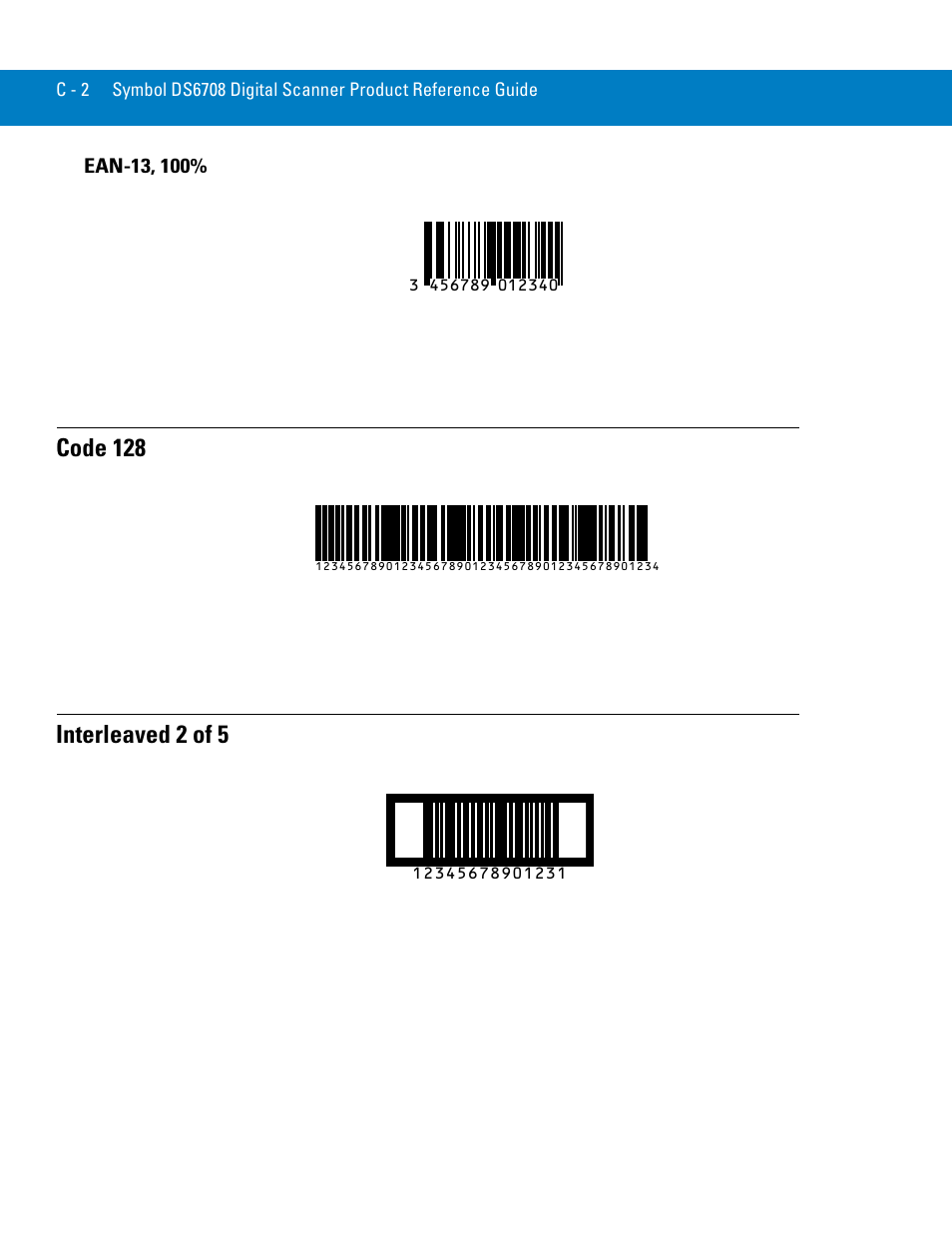 Ean-13, 100, Code 128, Interleaved 2 of 5 | Symbol Technologies 72E-86039-04 User Manual | Page 398 / 434