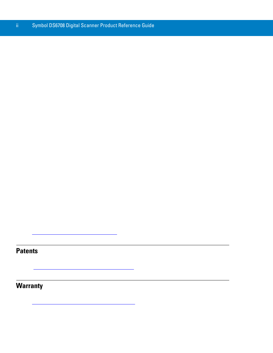 Patents, Warranty | Symbol Technologies 72E-86039-04 User Manual | Page 4 / 434