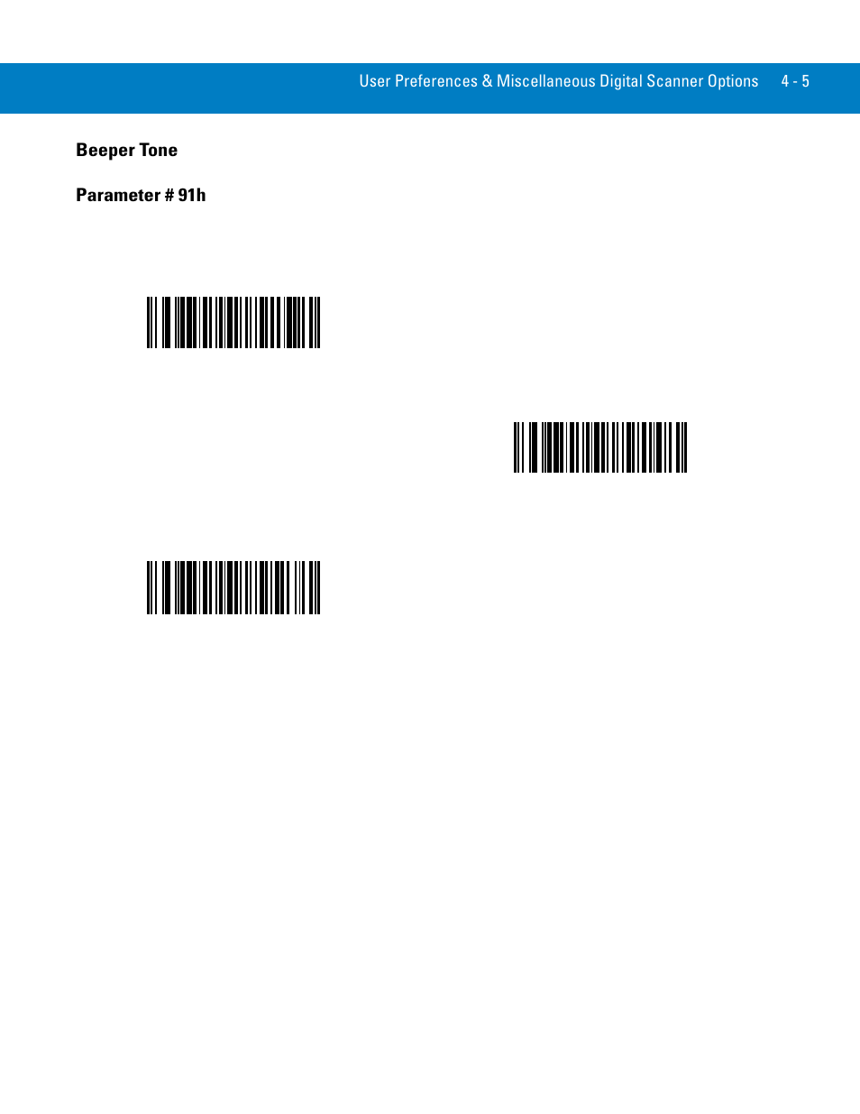 Beeper tone, Beeper tone -5, Beeper tone parameter # 91h | Symbol Technologies 72E-86039-04 User Manual | Page 47 / 434