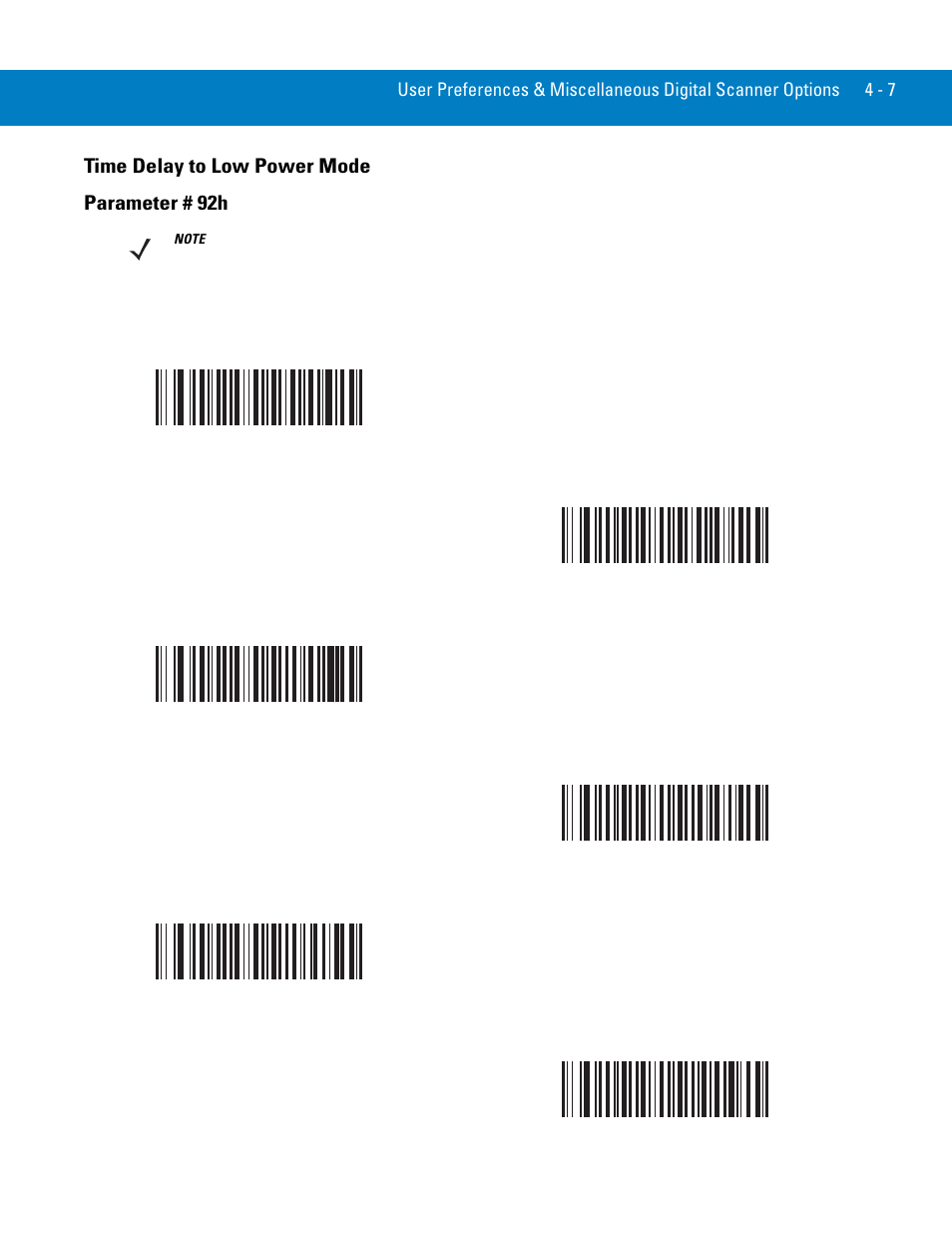 Time delay to low power mode, Time delay to low power mode -7, Time delay to low power mode parameter # 92h | Symbol Technologies 72E-86039-04 User Manual | Page 49 / 434