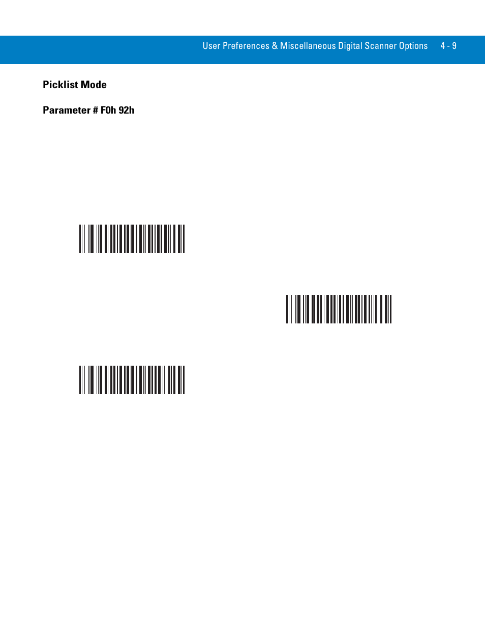 Picklist mode, Picklist mode -9, Picklist mode parameter # f0h 92h | Symbol Technologies 72E-86039-04 User Manual | Page 51 / 434