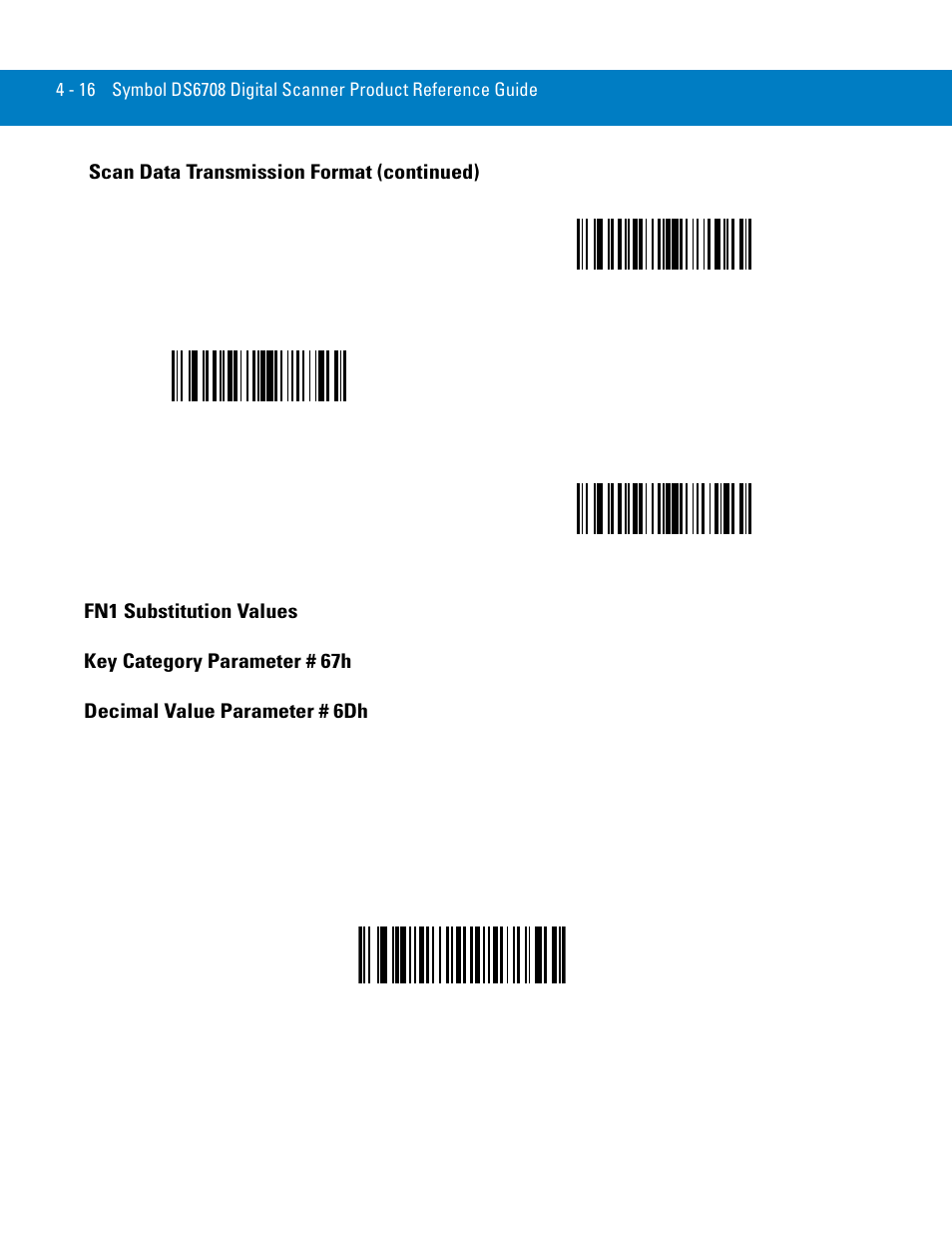 Fn1 substitution values, Fn1 substitution values -16, Scan data transmission format (continued) | Symbol Technologies 72E-86039-04 User Manual | Page 58 / 434