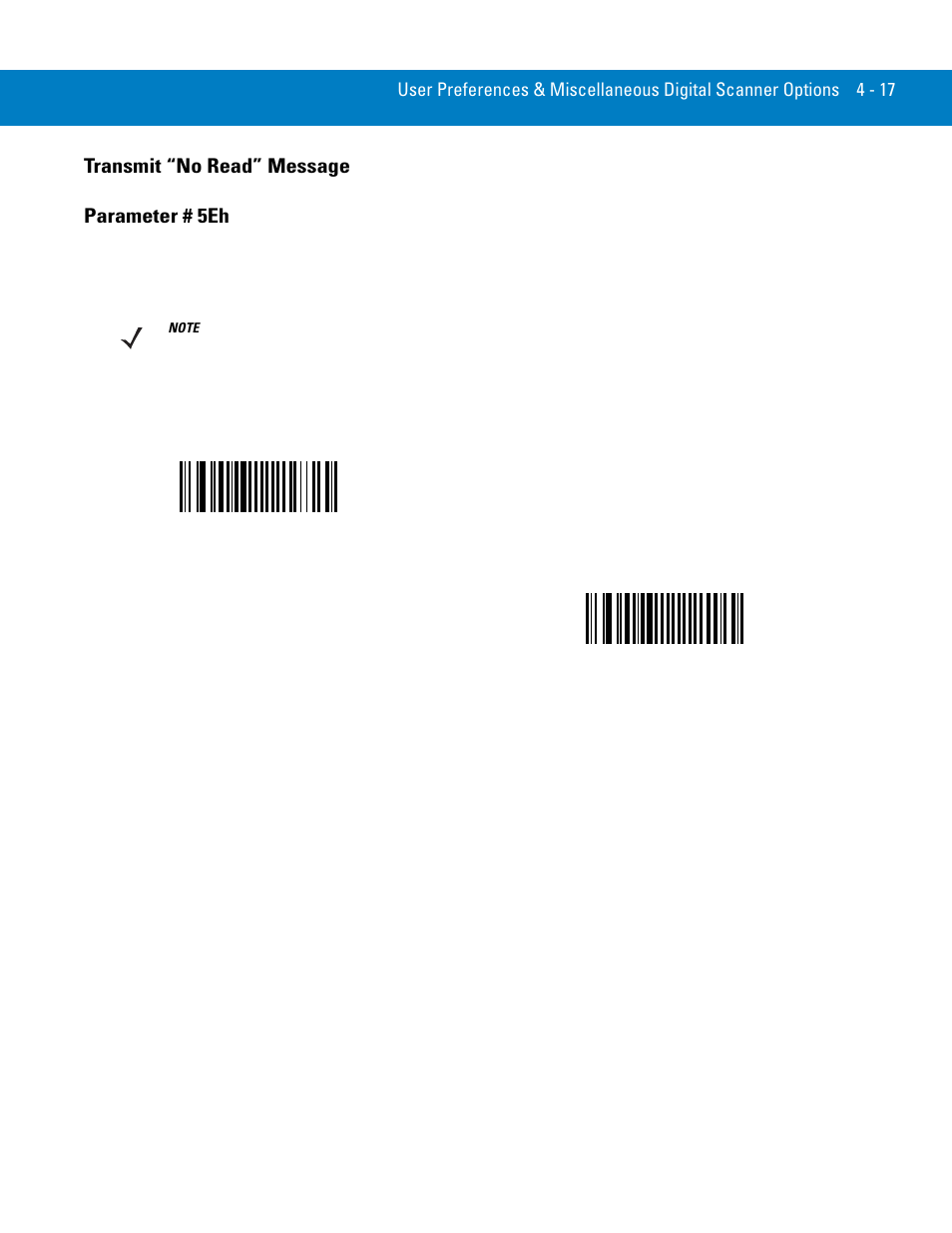 Transmit “no read” message, Transmit “no read” message -17, Transmit “no read | Transmit “no read” message parameter # 5eh | Symbol Technologies 72E-86039-04 User Manual | Page 59 / 434