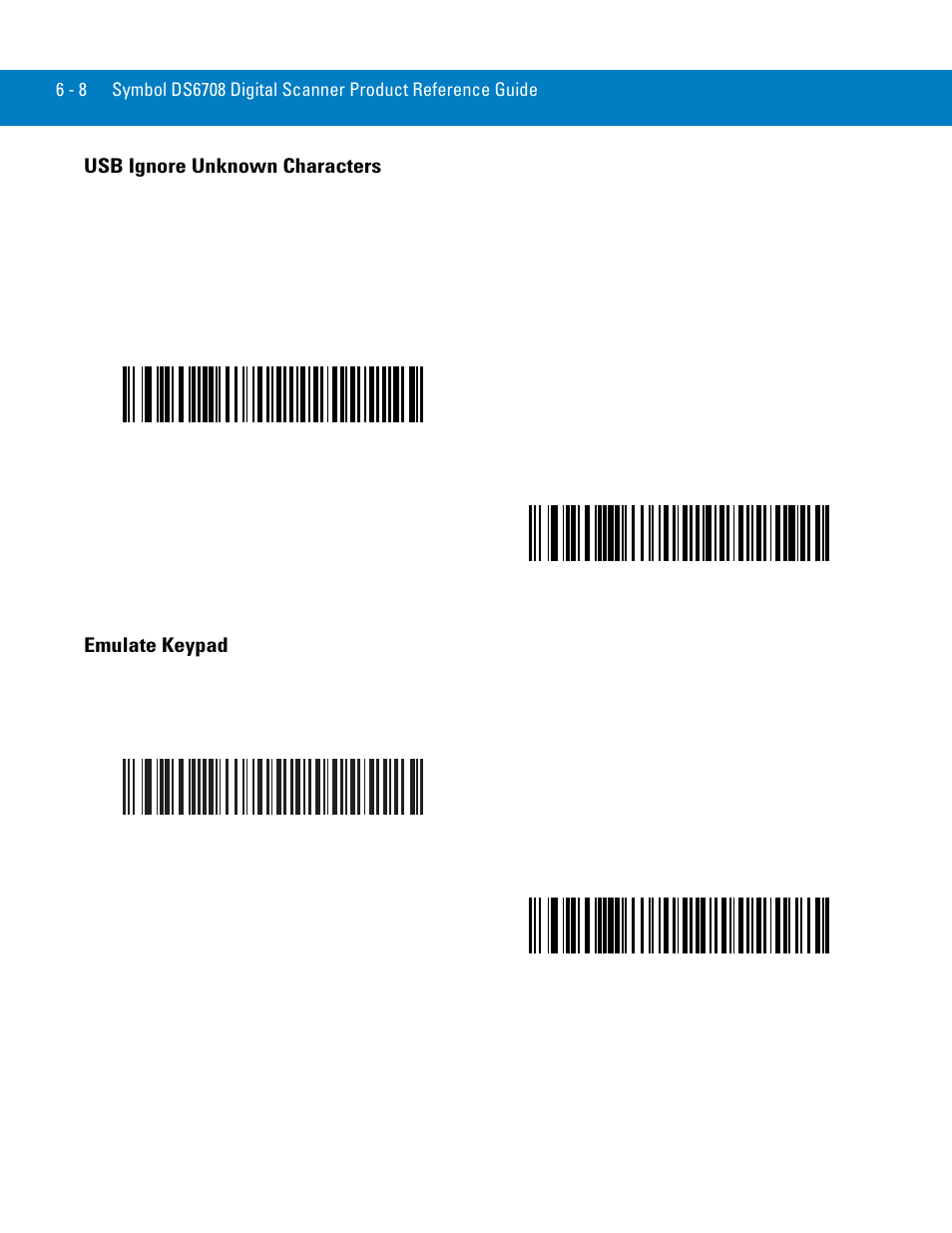 Usb ignore unknown characters, Emulate keypad, Usb ignore unknown characters -8 emulate keypad -8 | Symbol Technologies 72E-86039-04 User Manual | Page 74 / 434