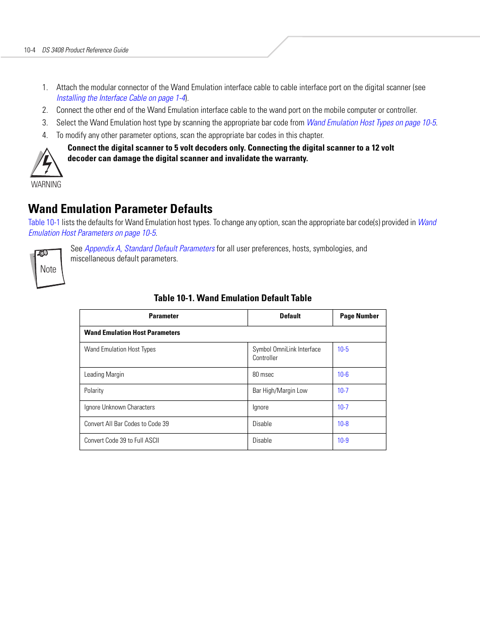 Wand emulation parameter defaults, Wand emulation parameter defaults -4 | Symbol Technologies DS 3408 User Manual | Page 136 / 396