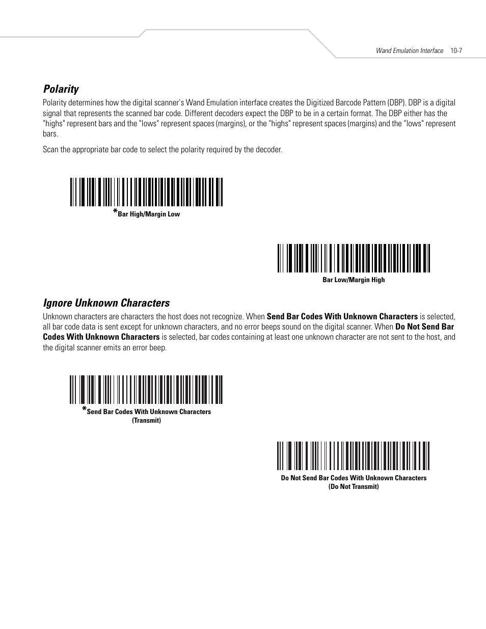 Polarity, Ignore unknown characters, Polarity -7 ignore unknown characters -7 | Symbol Technologies DS 3408 User Manual | Page 139 / 396