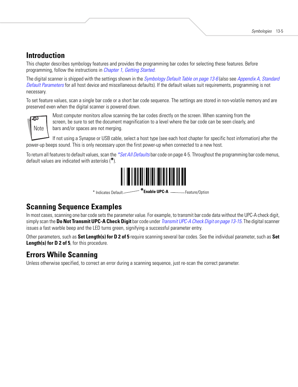 Introduction, Scanning sequence examples, Errors while scanning | Introduction -5 scanning sequence examples -5, Errors while scanning -5 | Symbol Technologies DS 3408 User Manual | Page 163 / 396