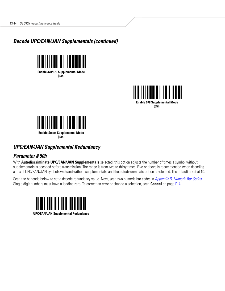 Upc/ean/jan supplemental redundancy, Upc/ean/jan supplemental redundancy -14, Ropriate | Upc/ean/jan, Supplemental redundancy | Symbol Technologies DS 3408 User Manual | Page 172 / 396