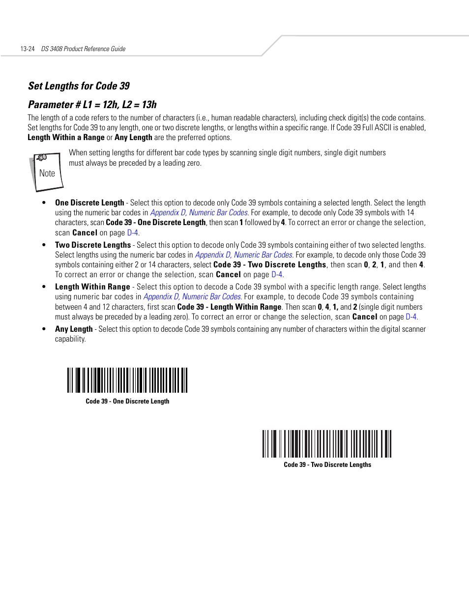 Set lengths for code 39, Set lengths for code 39 -24 | Symbol Technologies DS 3408 User Manual | Page 182 / 396