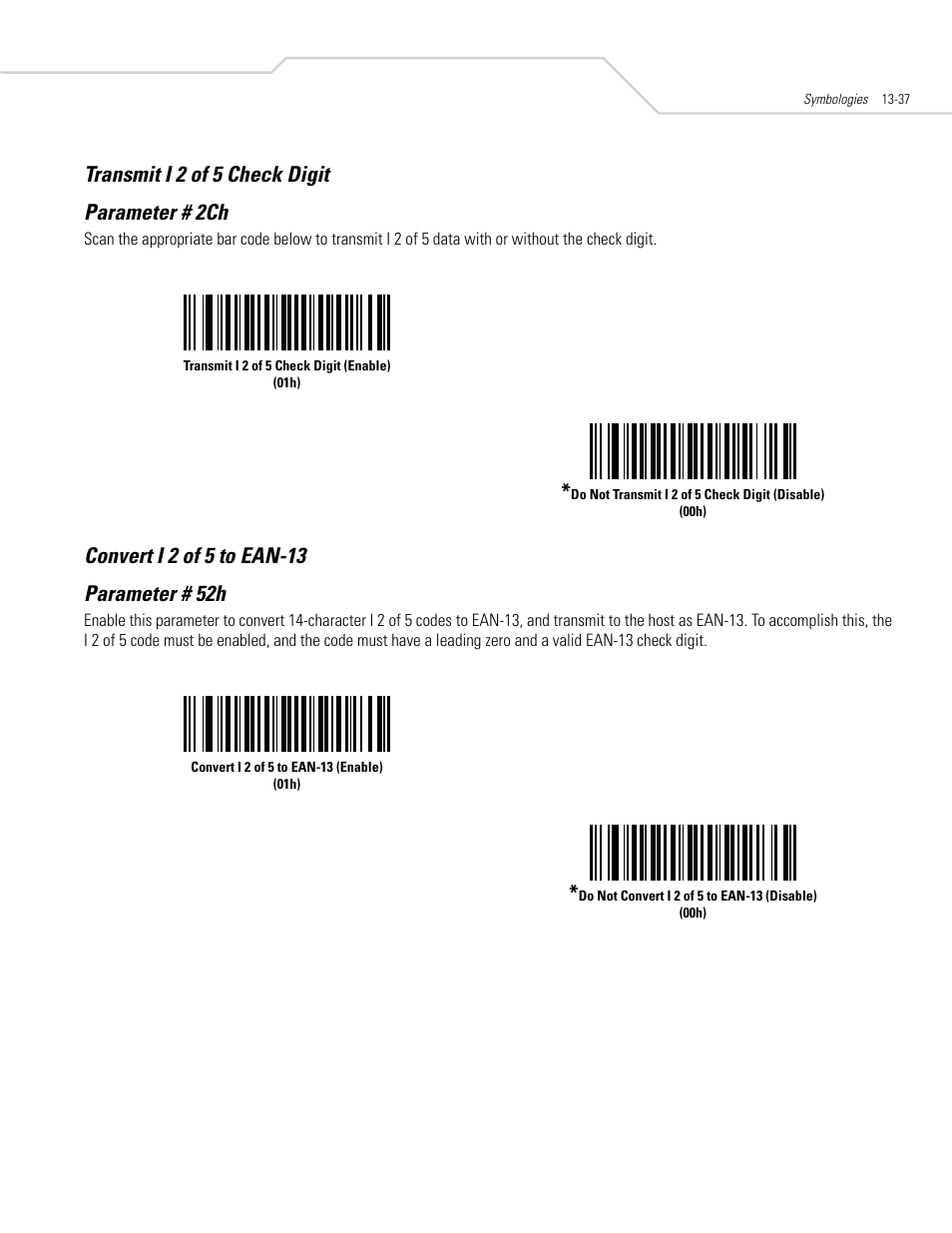 Transmit i 2 of 5 check digit, Convert i 2 of 5 to ean-13, Transmit i 2 of 5 check digit parameter # 2ch | Symbol Technologies DS 3408 User Manual | Page 195 / 396