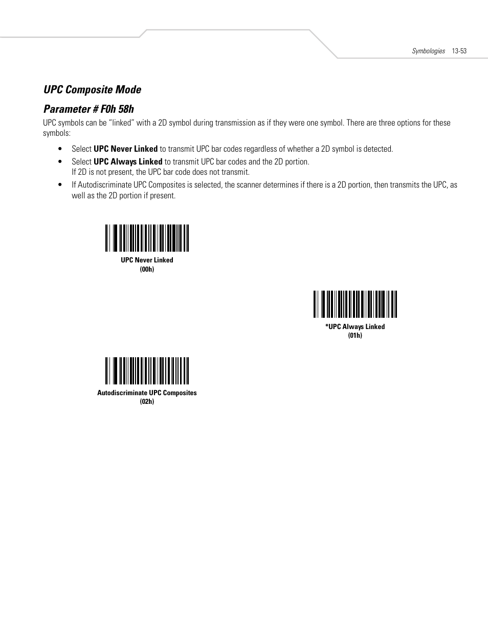 Upc composite mode, Upc composite mode -53, Upc composite mode parameter # f0h 58h | Symbol Technologies DS 3408 User Manual | Page 211 / 396