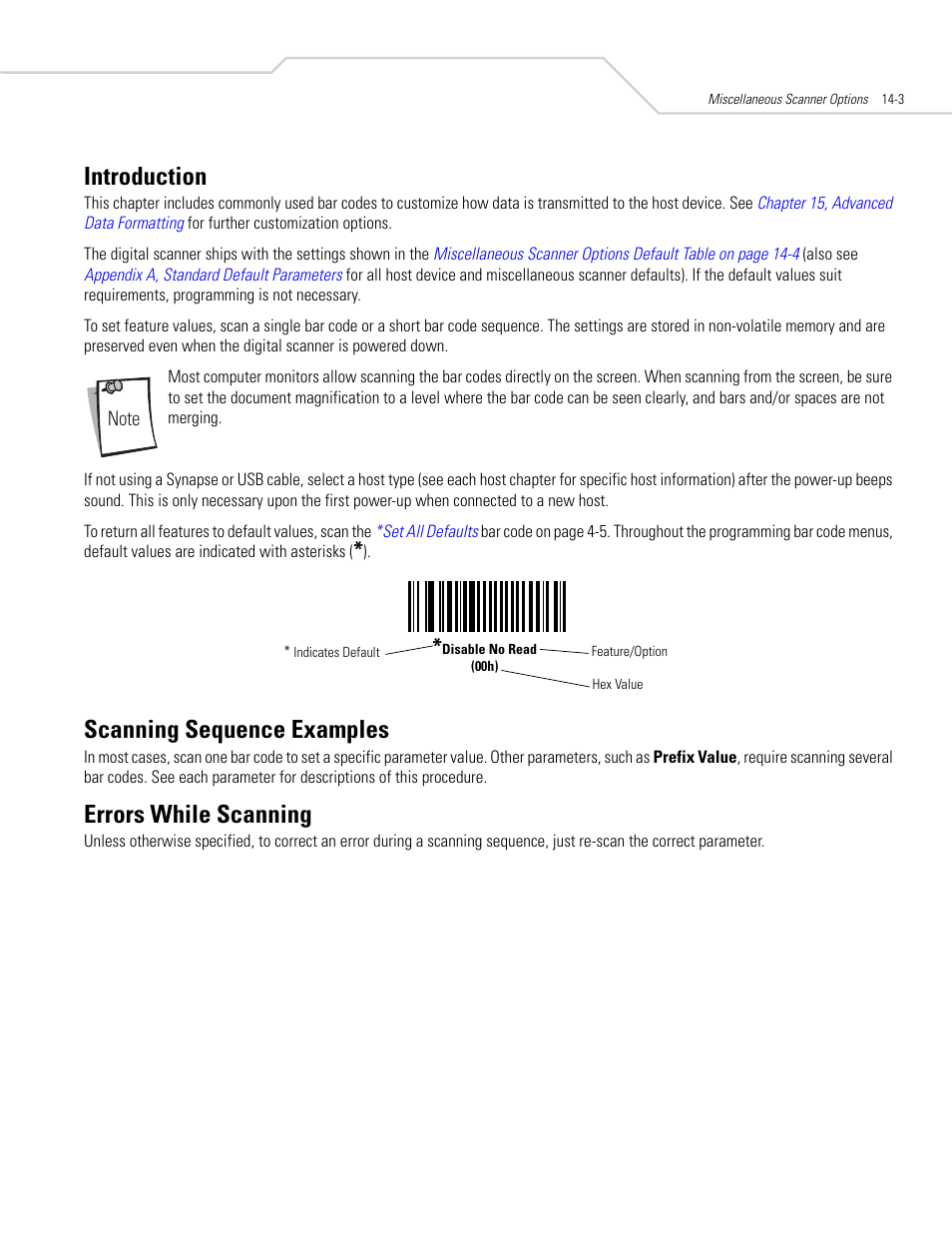 Introduction, Scanning sequence examples, Errors while scanning | Symbol Technologies DS 3408 User Manual | Page 225 / 396