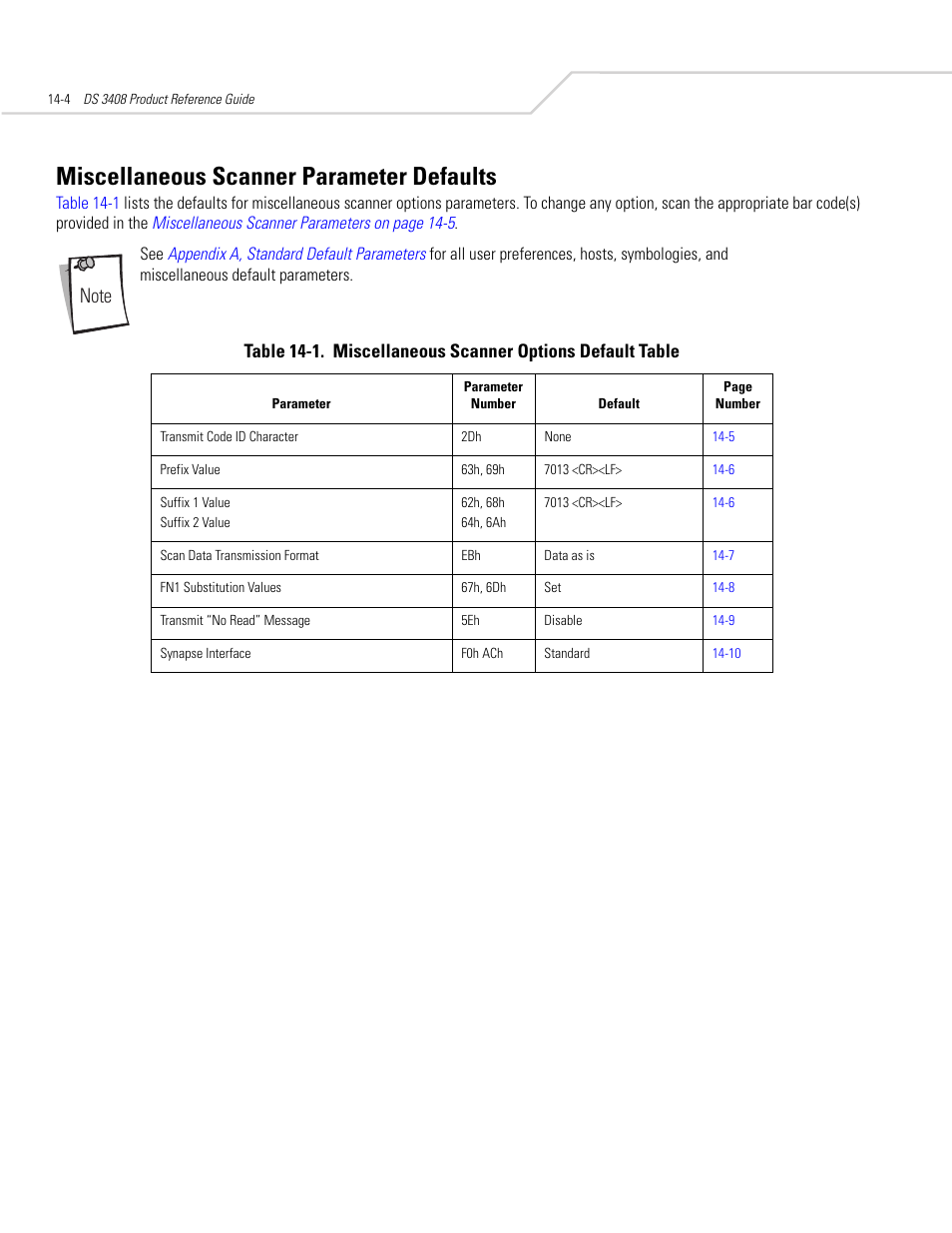 Miscellaneous scanner parameter defaults, Miscellaneous scanner parameter defaults -4, Also see | Symbol Technologies DS 3408 User Manual | Page 226 / 396