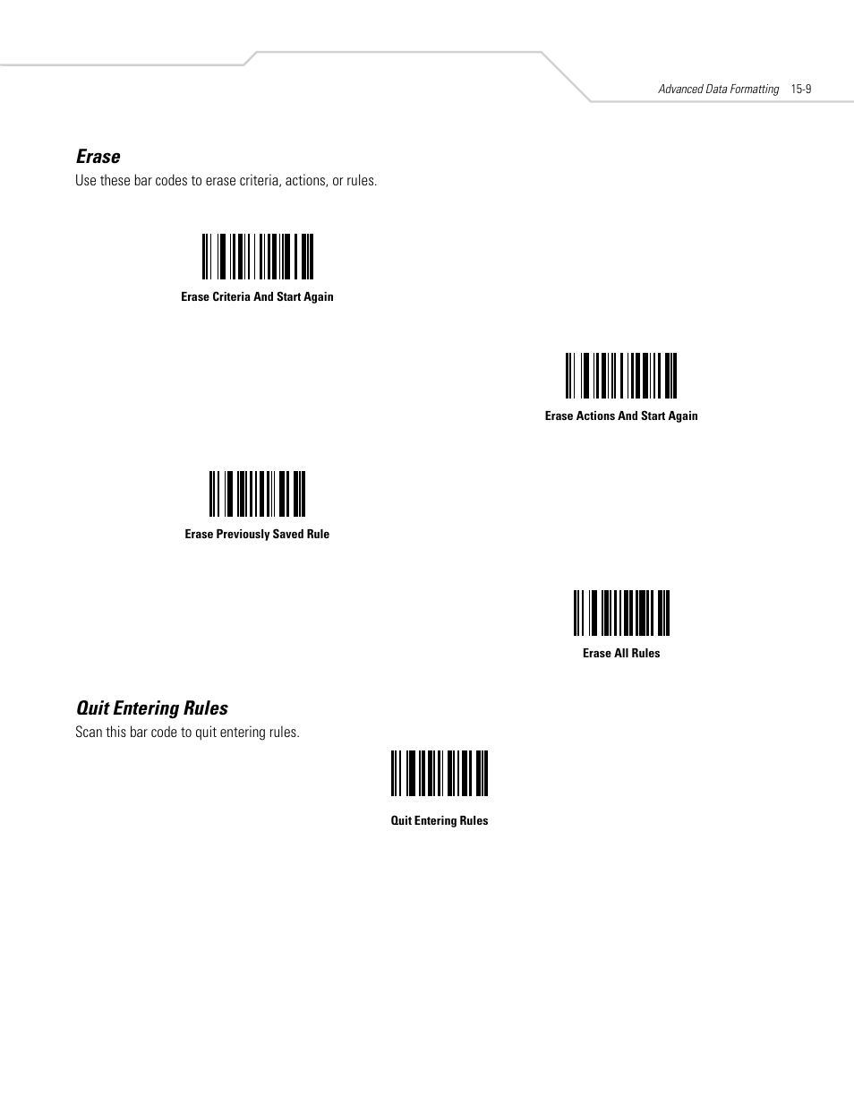 Erase, Quit entering rules, Erase -9 quit entering rules -9 | Erase previously saved rule | Symbol Technologies DS 3408 User Manual | Page 241 / 396