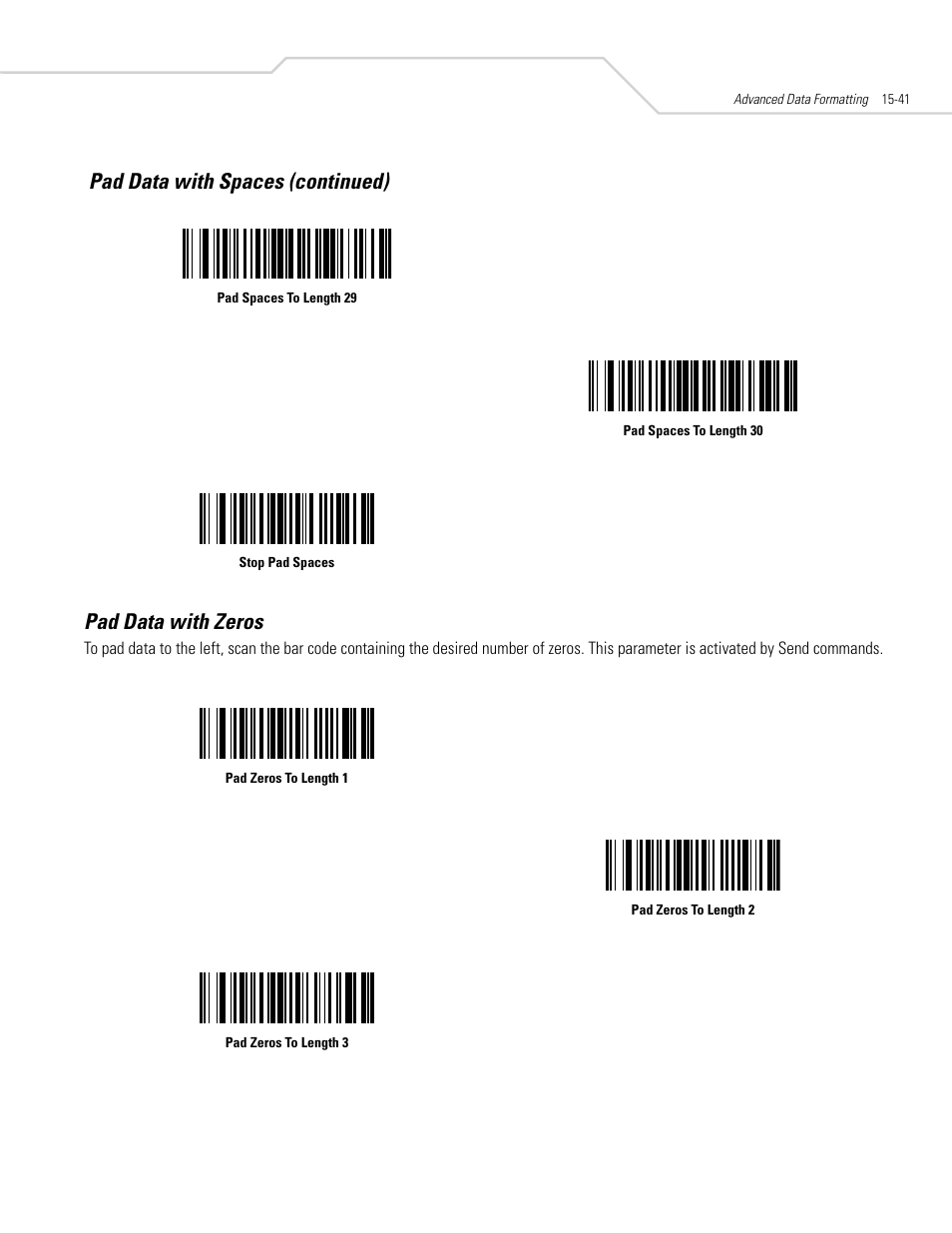Pad data with zeros, Pad data with zeros -41, Pad data with spaces (continued) | Symbol Technologies DS 3408 User Manual | Page 273 / 396
