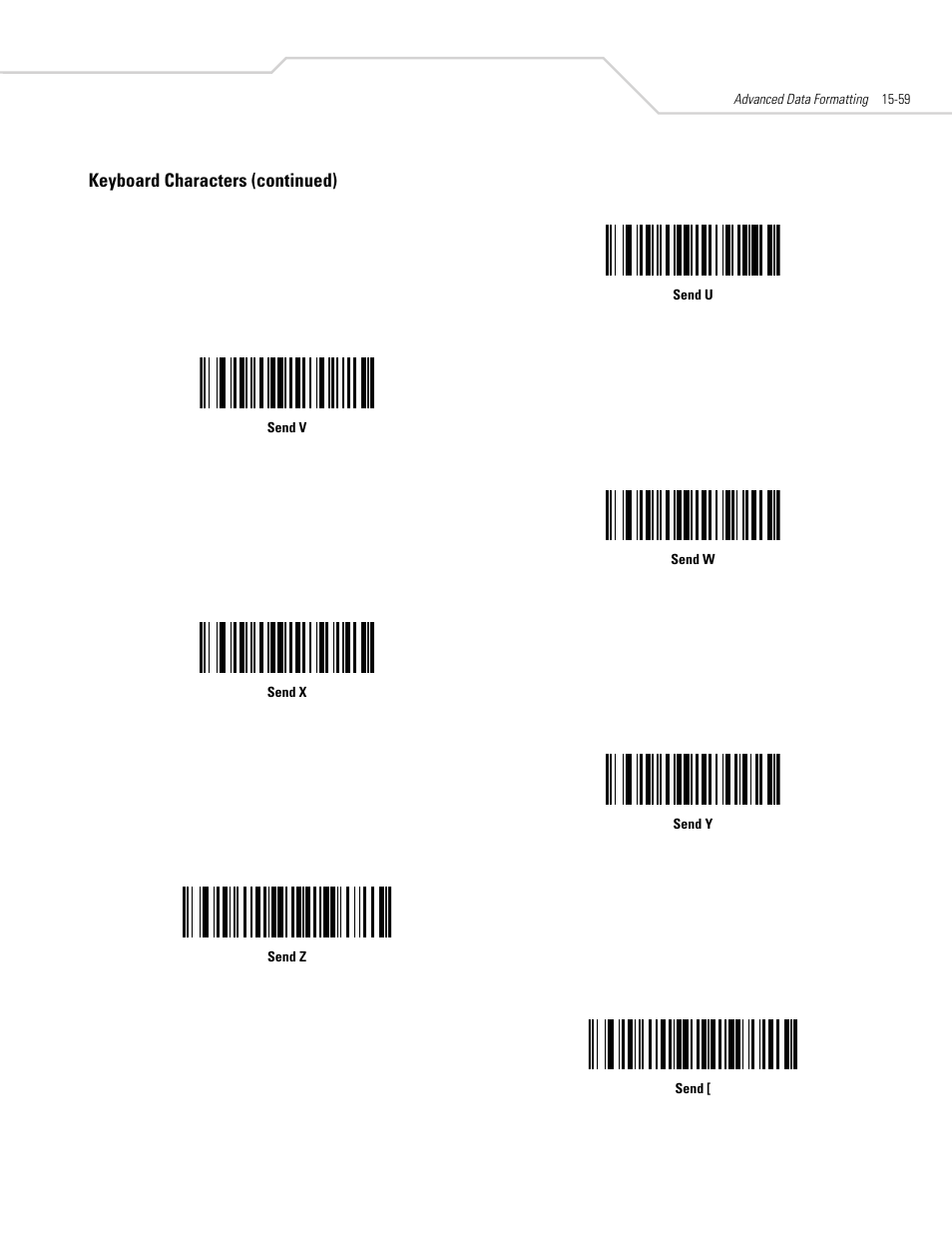 Keyboard characters (continued) | Symbol Technologies DS 3408 User Manual | Page 291 / 396