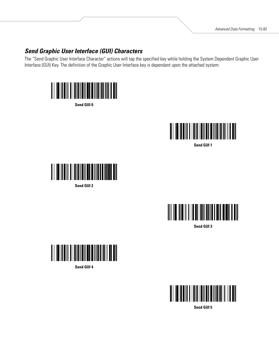 Send graphic user interface (gui) characters, Send graphic user interface (gui) characters -83 | Symbol Technologies DS 3408 User Manual | Page 315 / 396