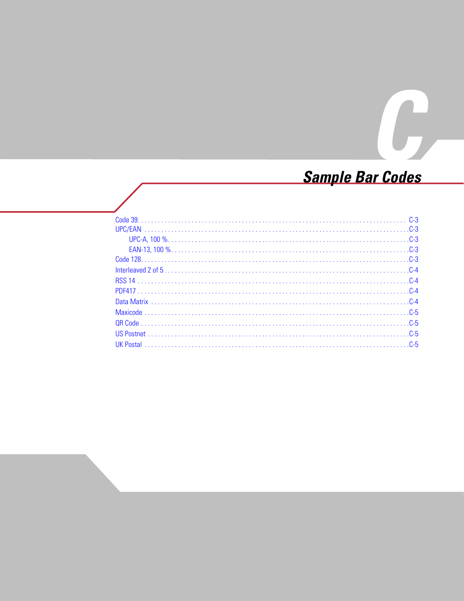 Sample bar codes, Appendix c. sample bar codes, Chapter c, sample bar codes | Symbol Technologies DS 3408 User Manual | Page 355 / 396