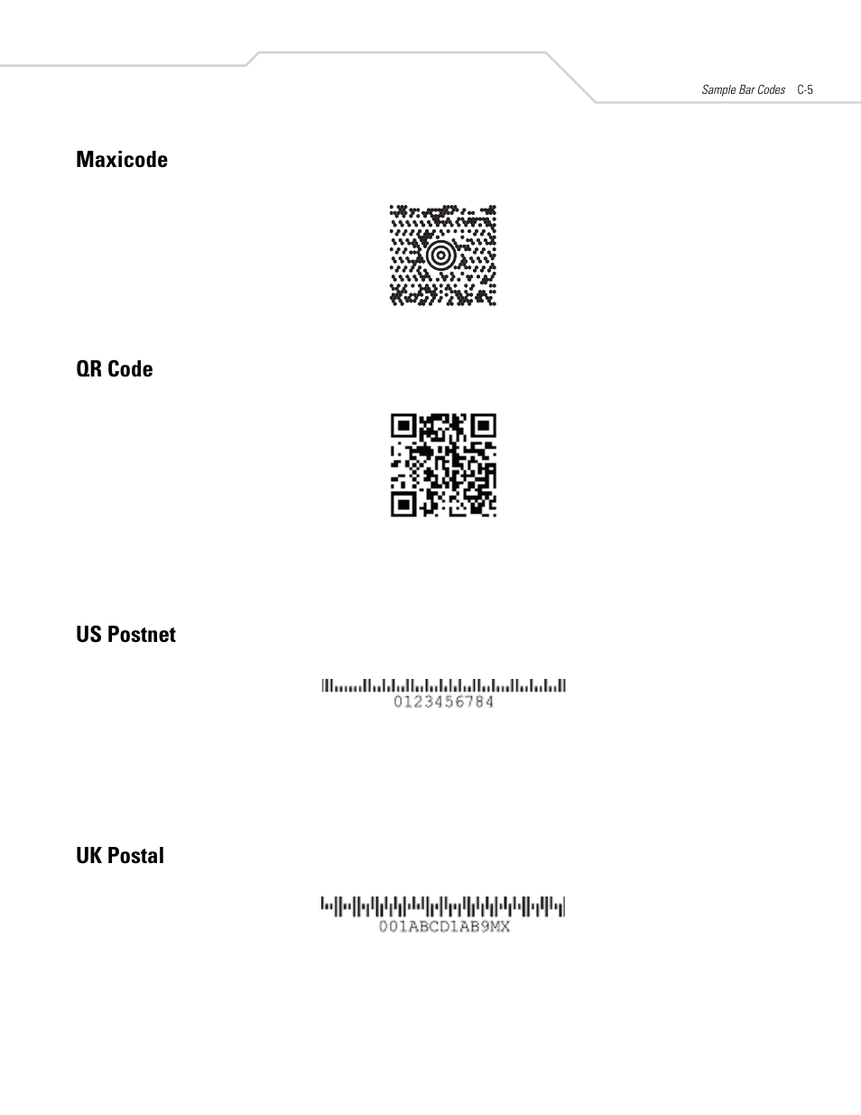 Maxicode, Qr code, Us postnet | Uk postal | Symbol Technologies DS 3408 User Manual | Page 359 / 396