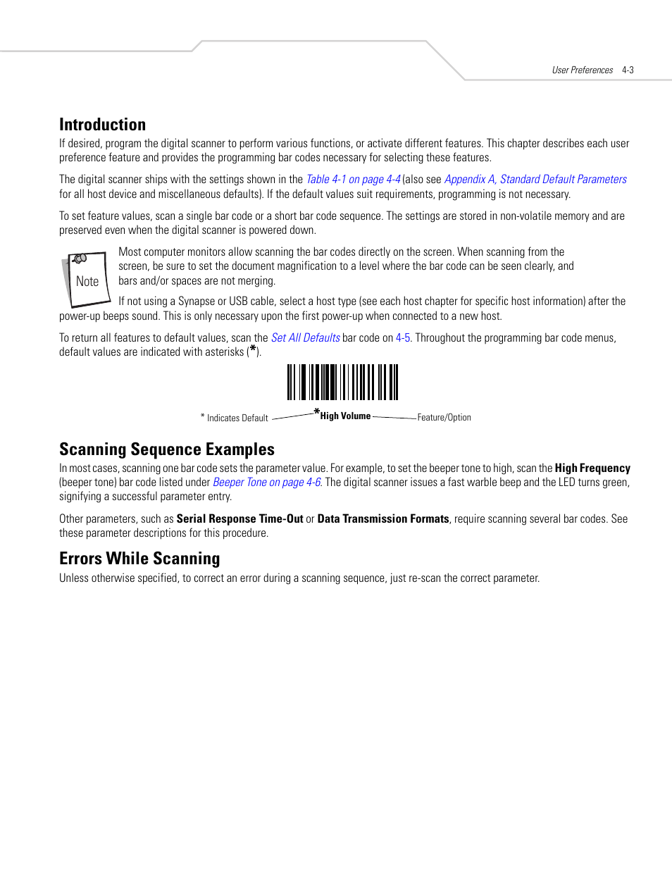 Introduction, Scanning sequence examples, Errors while scanning | Symbol Technologies DS 3408 User Manual | Page 45 / 396