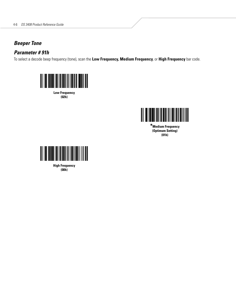 Beeper tone, Beeper tone -6, Beeper tone parameter # 91h | Symbol Technologies DS 3408 User Manual | Page 48 / 396