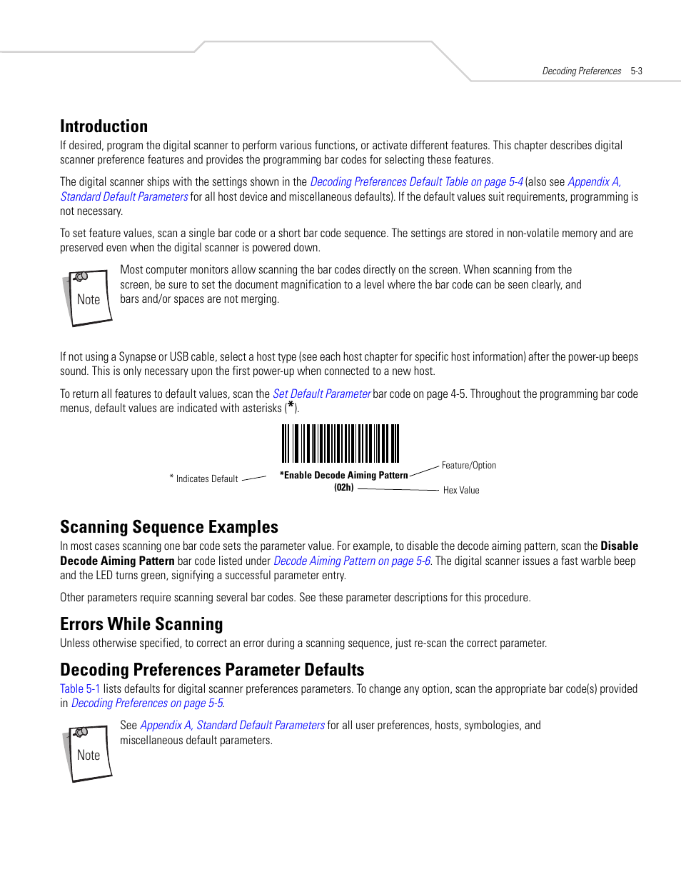 Introduction, Scanning sequence examples, Errors while scanning | Decoding preferences parameter defaults | Symbol Technologies DS 3408 User Manual | Page 57 / 396