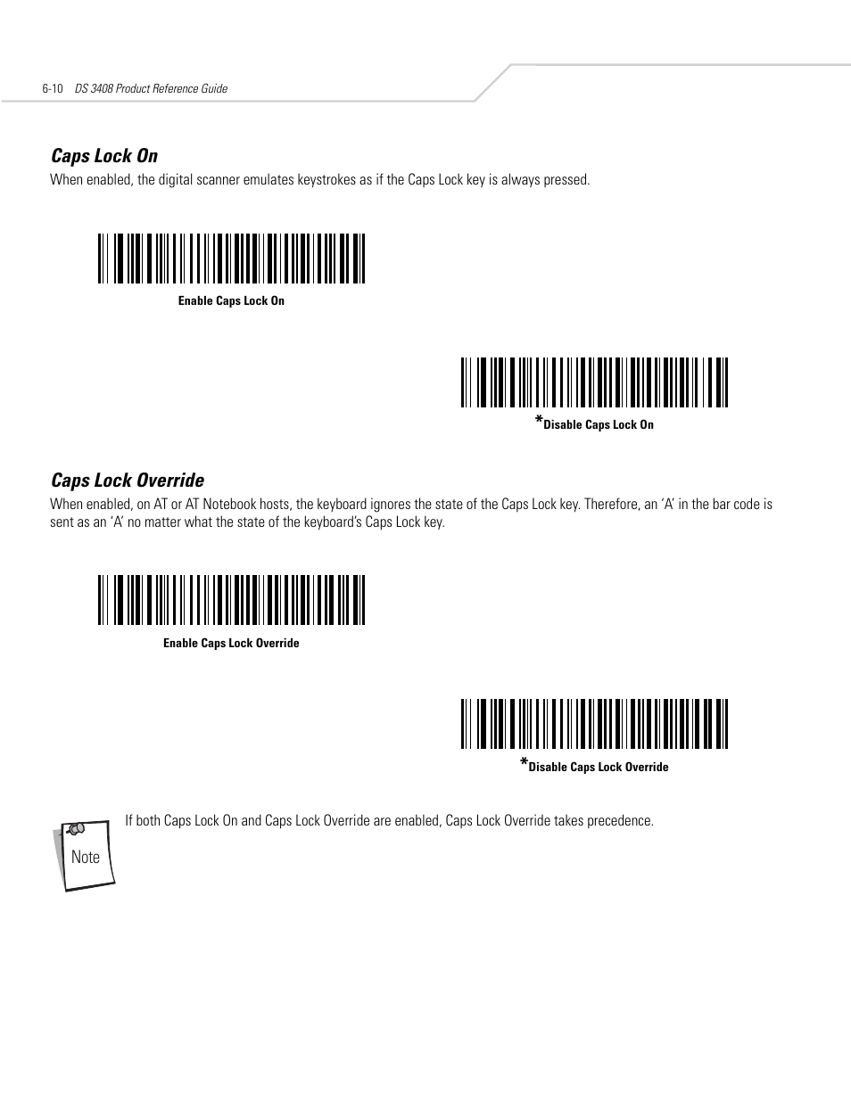 Caps lock on, Caps lock override, Caps lock on -10 caps lock override -10 | Symbol Technologies DS 3408 User Manual | Page 70 / 396