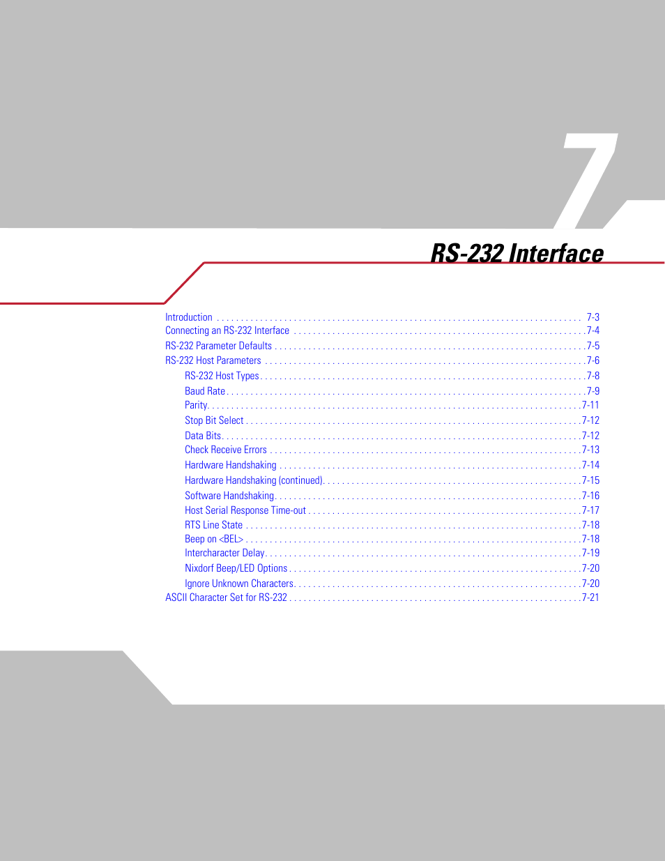 Rs-232 interface, Chapter 7. rs-232 interface, Chapter 7, rs-232 interface | Symbol Technologies DS 3408 User Manual | Page 83 / 396