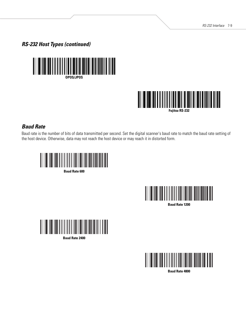 Baud rate, Baud rate -9, Rs-232 host types (continued) | Symbol Technologies DS 3408 User Manual | Page 91 / 396