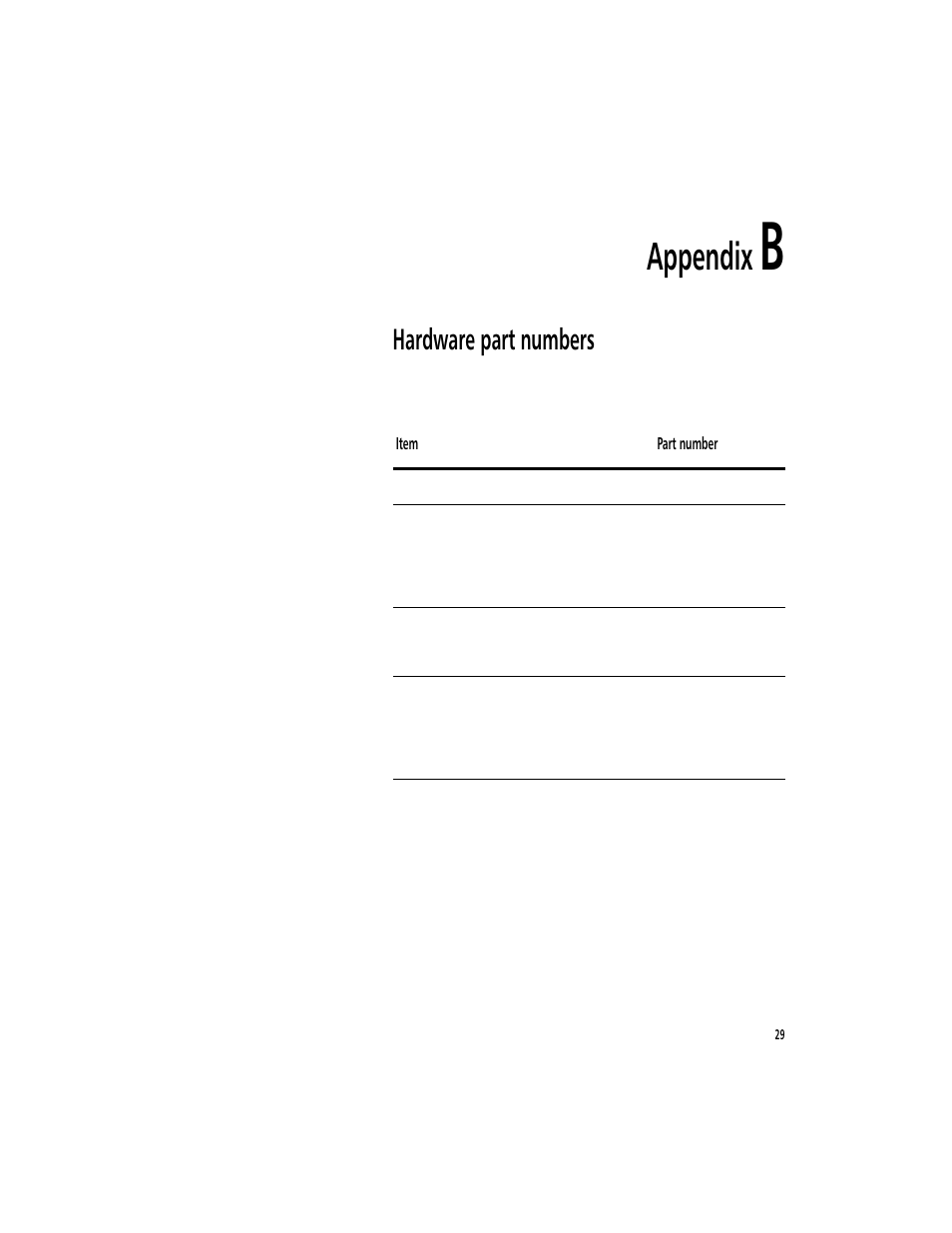Appendix b, Hardware part numbers, Appendix | Symbol Technologies MicroBase MRC-921 User Manual | Page 31 / 37