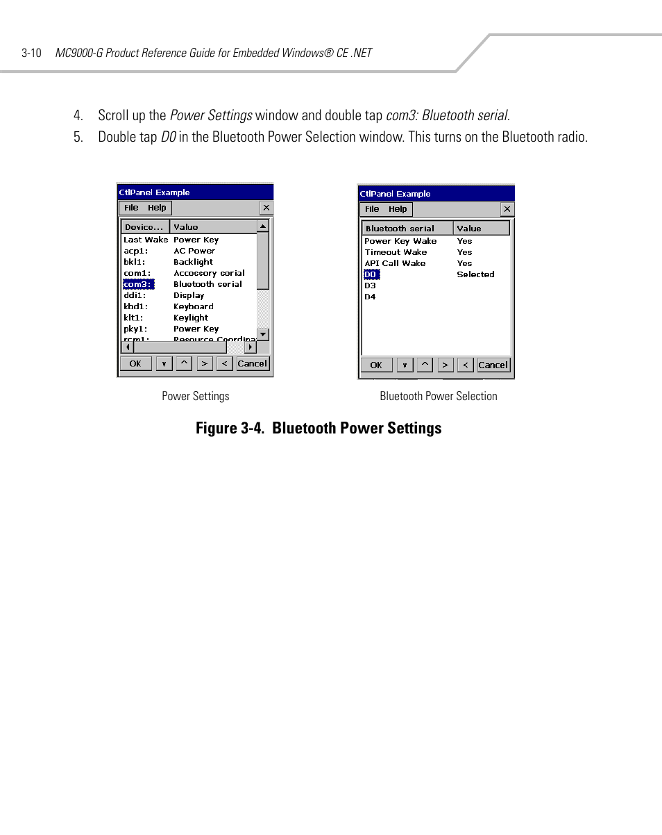 Figure 3-4. bluetooth power settings | Symbol Technologies MC9000-G User Manual | Page 104 / 530