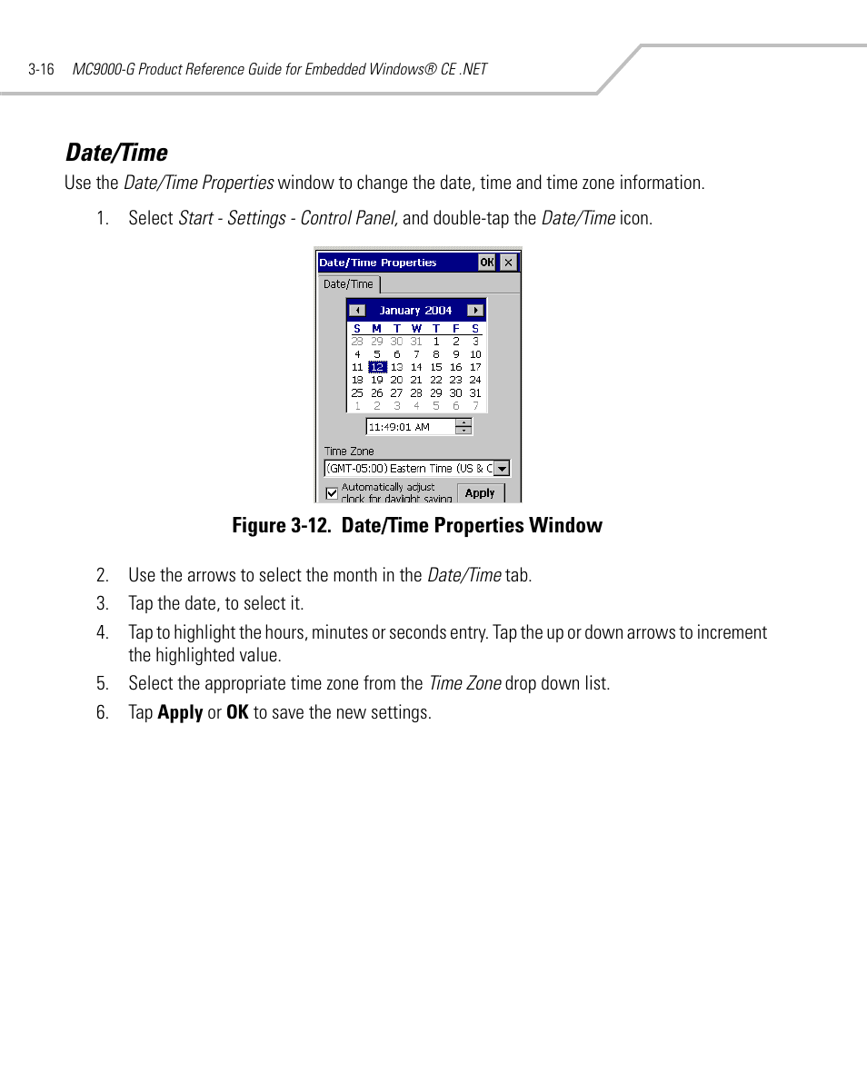 Date/time, Date/time -16 | Symbol Technologies MC9000-G User Manual | Page 110 / 530