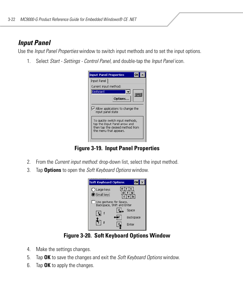 Input panel, Input panel -22 | Symbol Technologies MC9000-G User Manual | Page 116 / 530