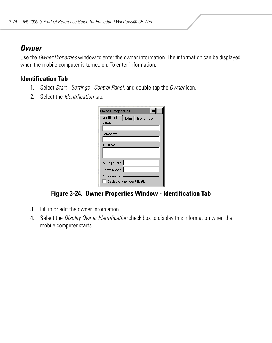 Owner, Identification tab, Owner -26 | Identification tab -26 | Symbol Technologies MC9000-G User Manual | Page 120 / 530