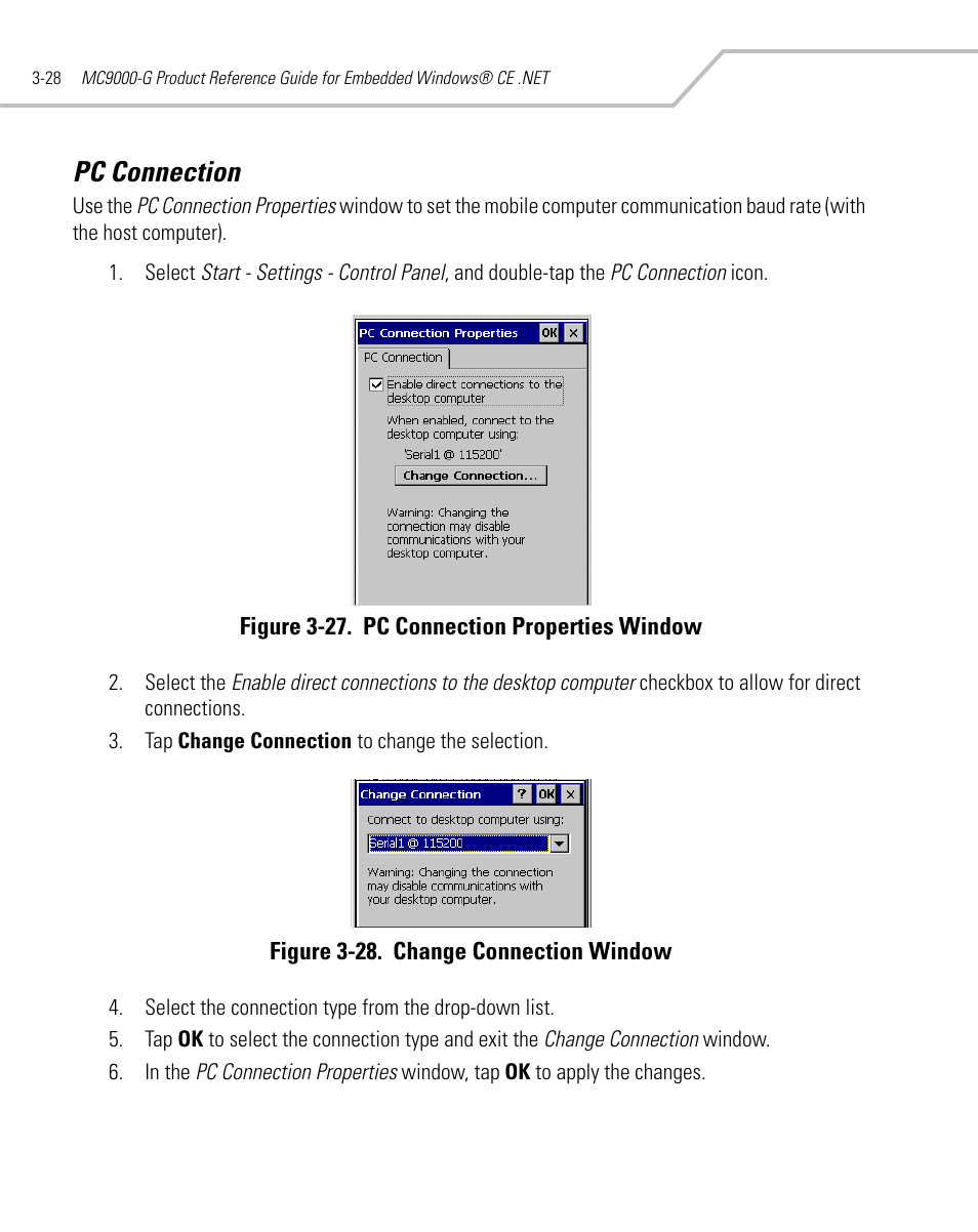 Pc connection, Pc connection -28 | Symbol Technologies MC9000-G User Manual | Page 122 / 530