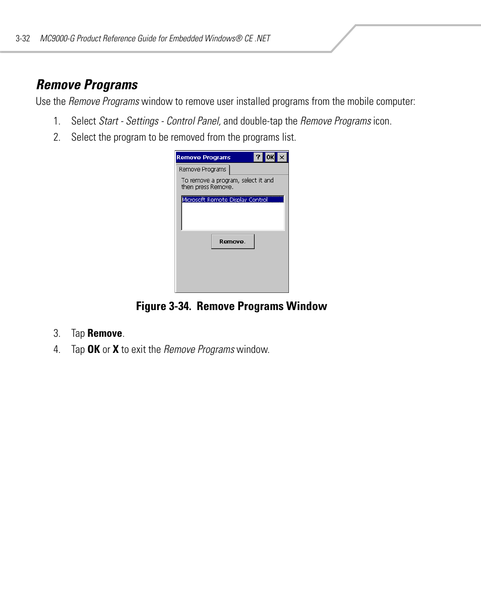 Remove programs, Remove programs -32 | Symbol Technologies MC9000-G User Manual | Page 126 / 530