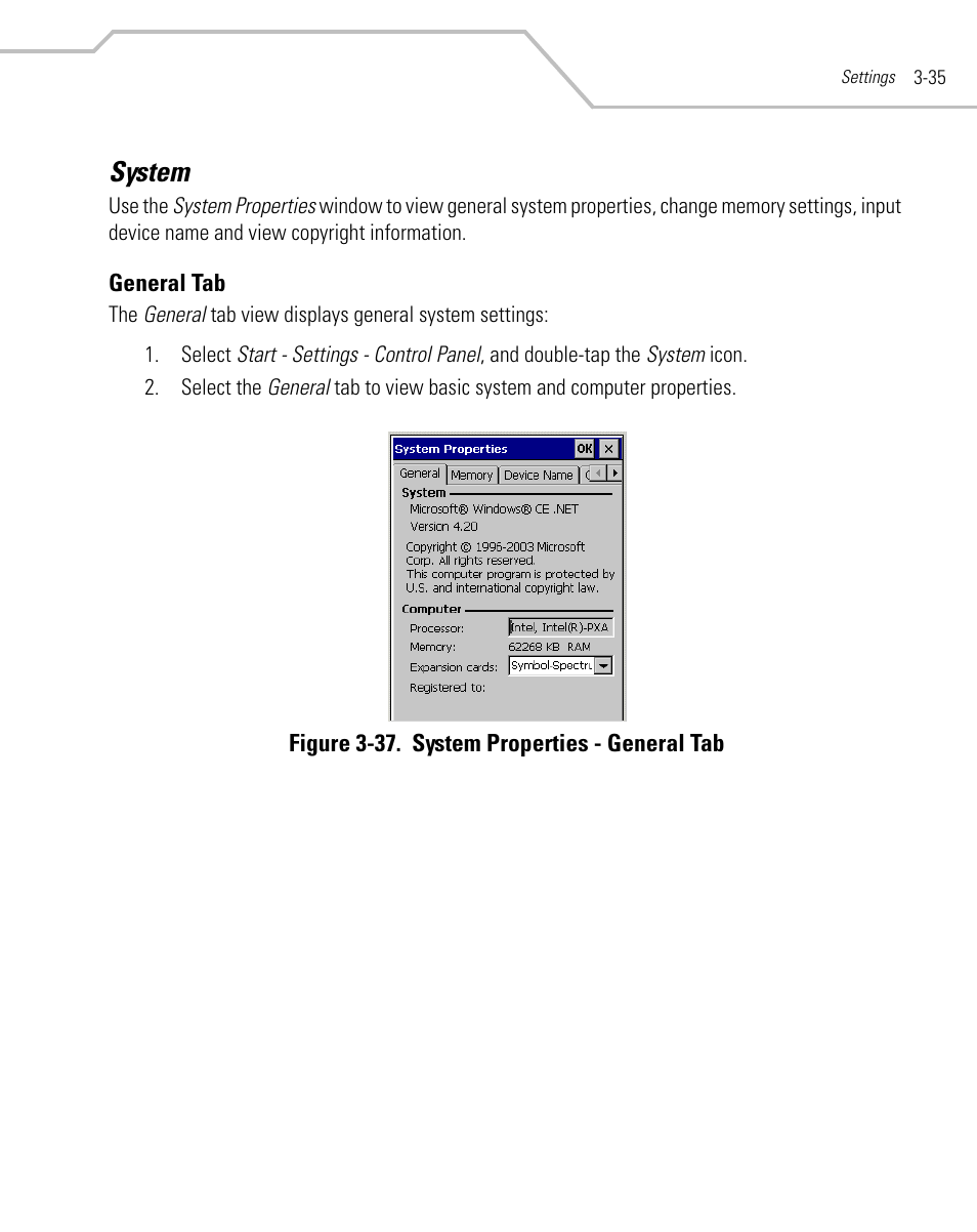 System, General tab, System -35 | General tab -35 | Symbol Technologies MC9000-G User Manual | Page 129 / 530