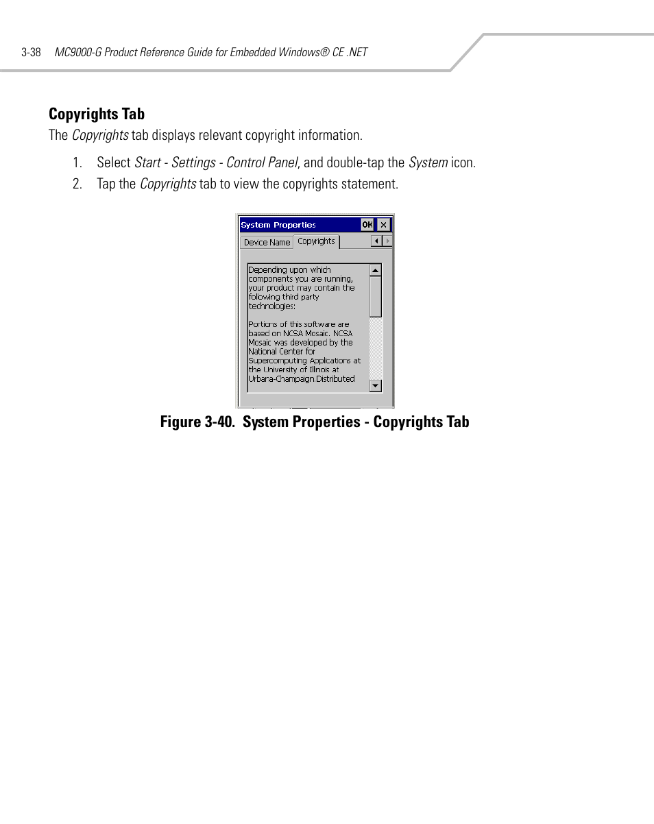 Copyrights tab, Copyrights tab -38 | Symbol Technologies MC9000-G User Manual | Page 132 / 530