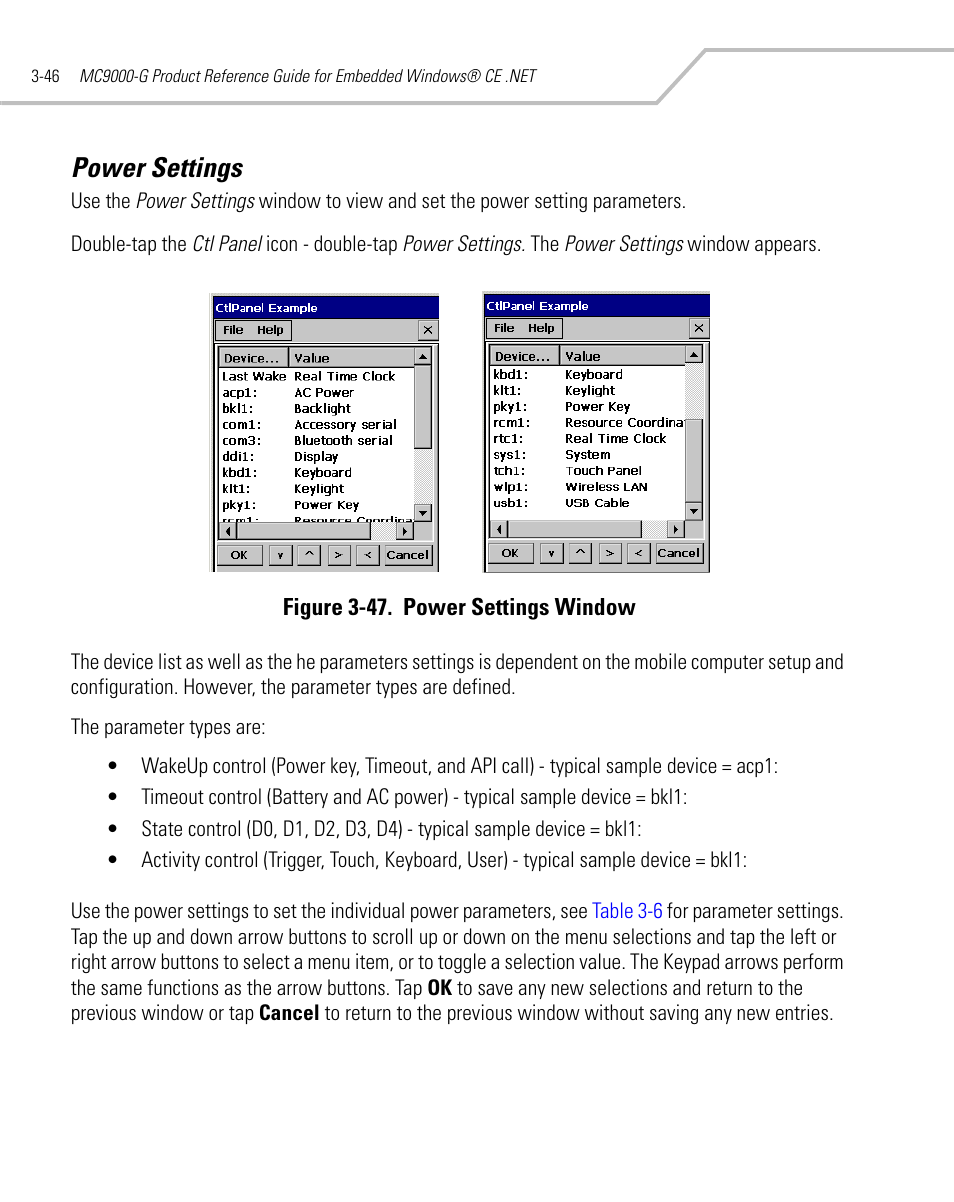 Power settings, Power settings -46 | Symbol Technologies MC9000-G User Manual | Page 140 / 530